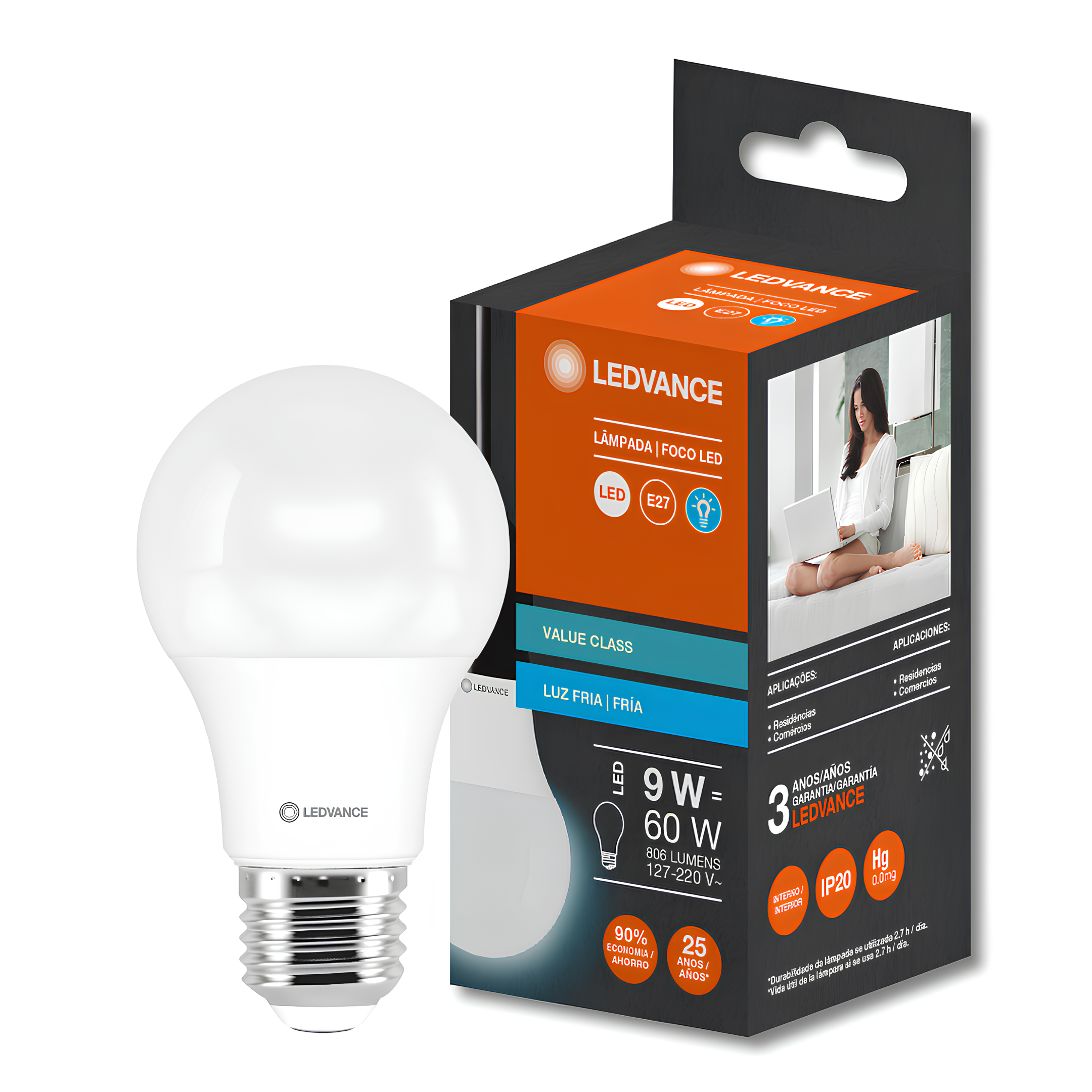 Lampada Led Bulbo 9W 806Lm 200° Ip20 Bivolt E27 G9 Ledvance