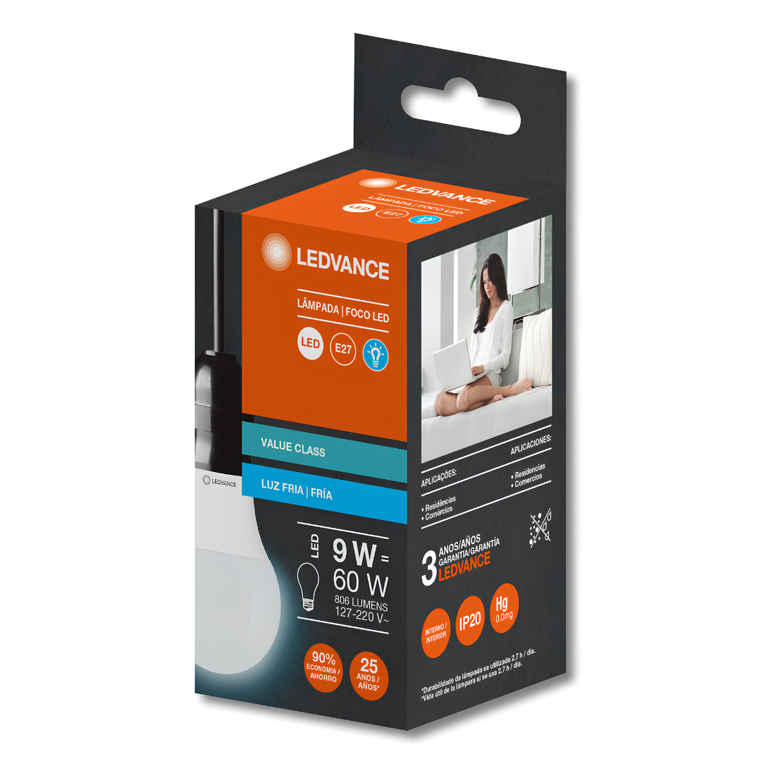 Lampada Led Bulbo 9W 806Lm 200° Ip20 Bivolt E27 Ledvance