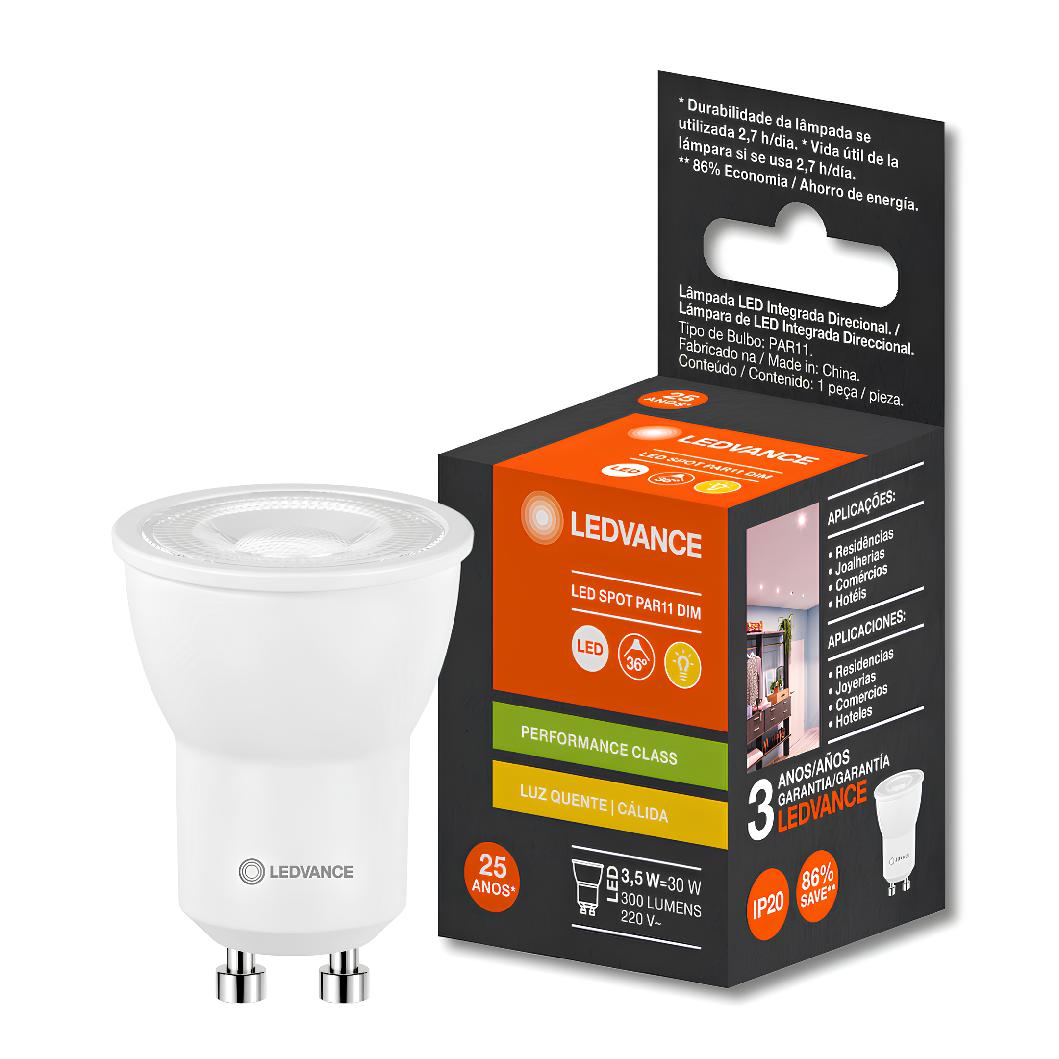 Lampada Led Dicroica Par11 Dim 3,5W 2700K 300Lm 36° Gu10 Ledvance