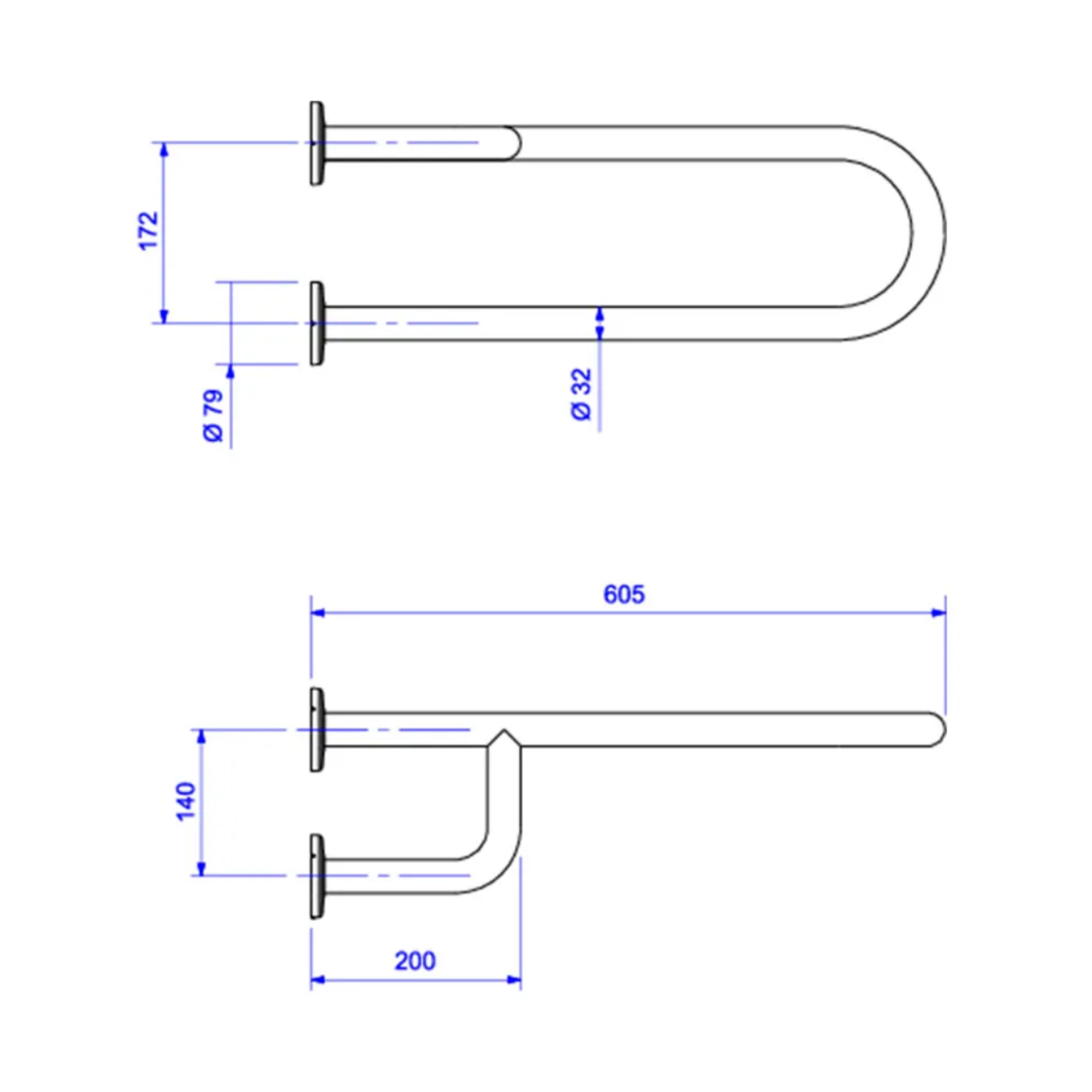 Barra de apoio lateral parede fixa Esquerda 80cm A628116381 Montana Hydro