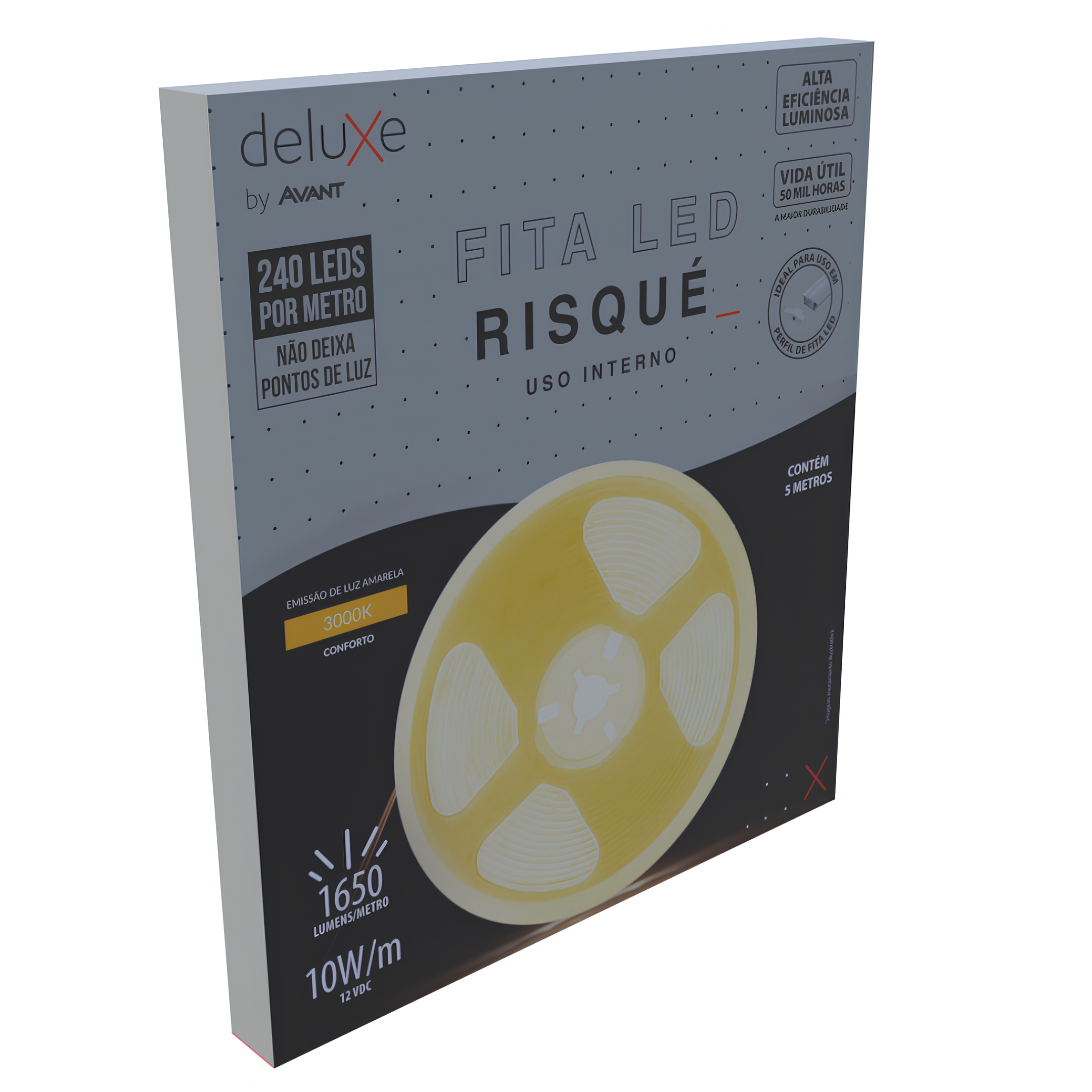 Fita Led Interna Risque 5M 10W 12V Ip20 1650Lm Deluxe Avant