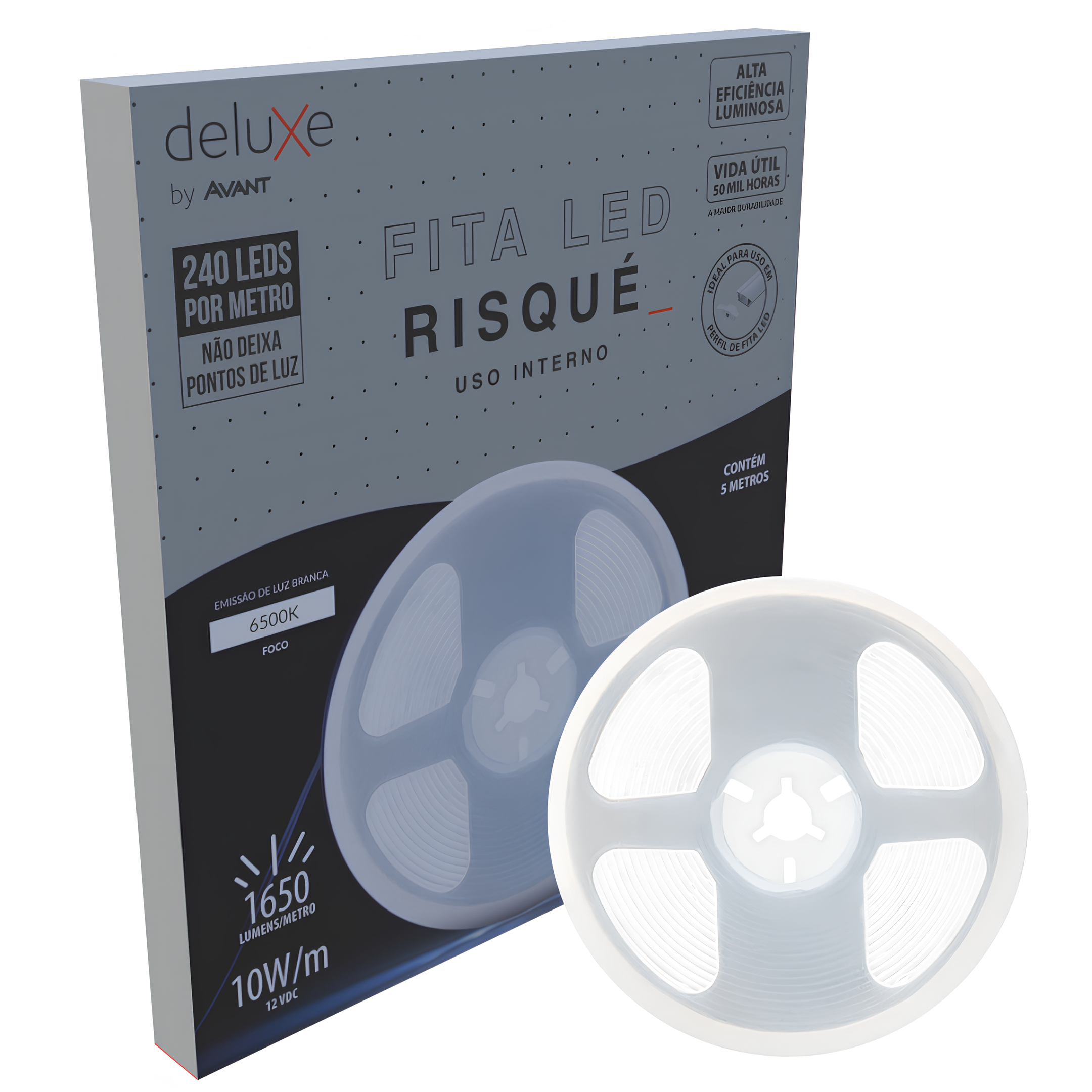 Fita Led Interna Risque 5M 10W 12V Ip20 1650Lm Deluxe Avant