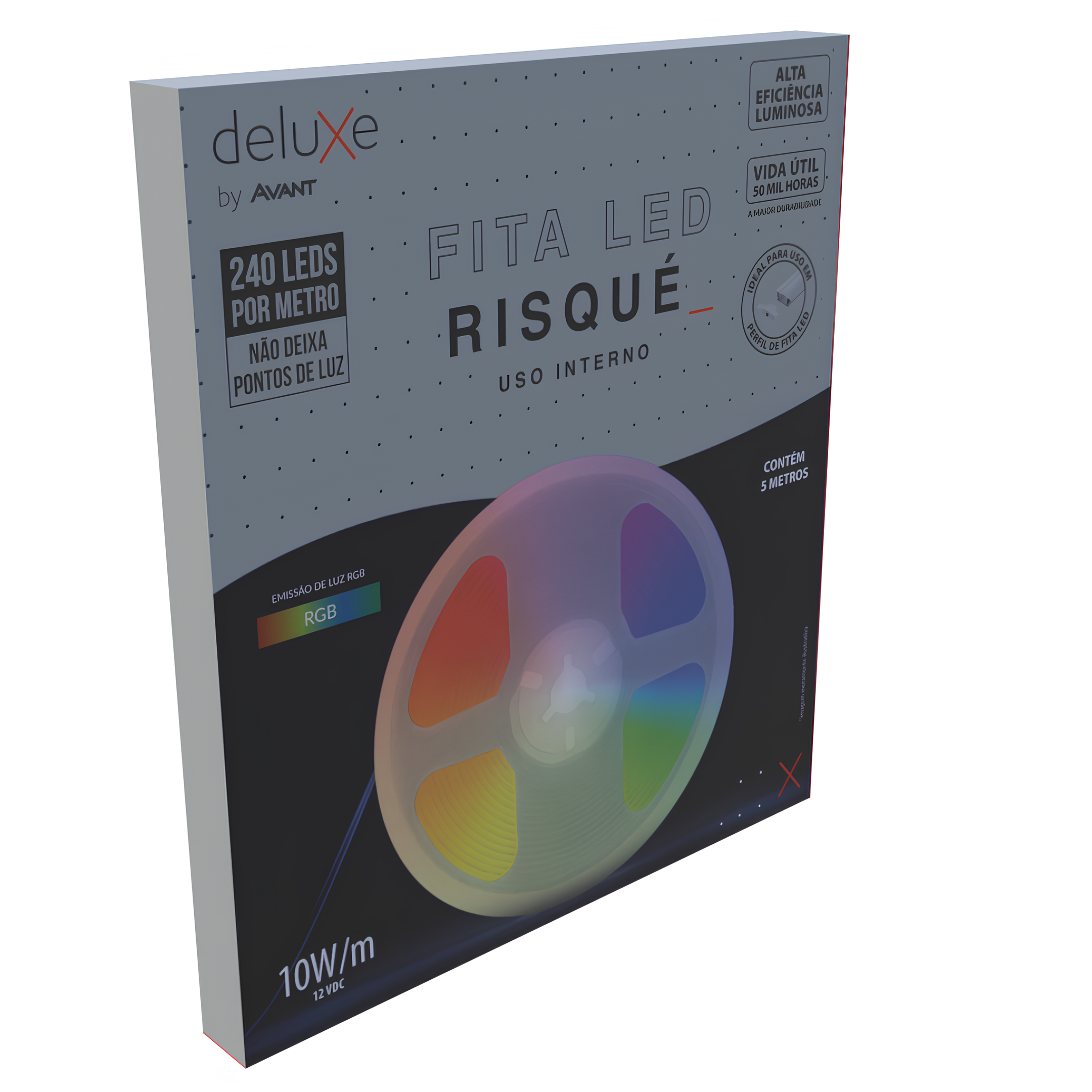 Fita Led Interna Risque 5M 10W Rgb 12V Ip20 Deluxe Avant