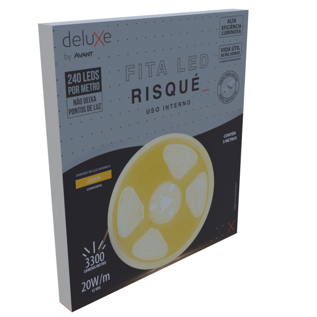 Fita Led Interna Risque 5M 20W 12V Ip20 3300Lm Deluxe Avant