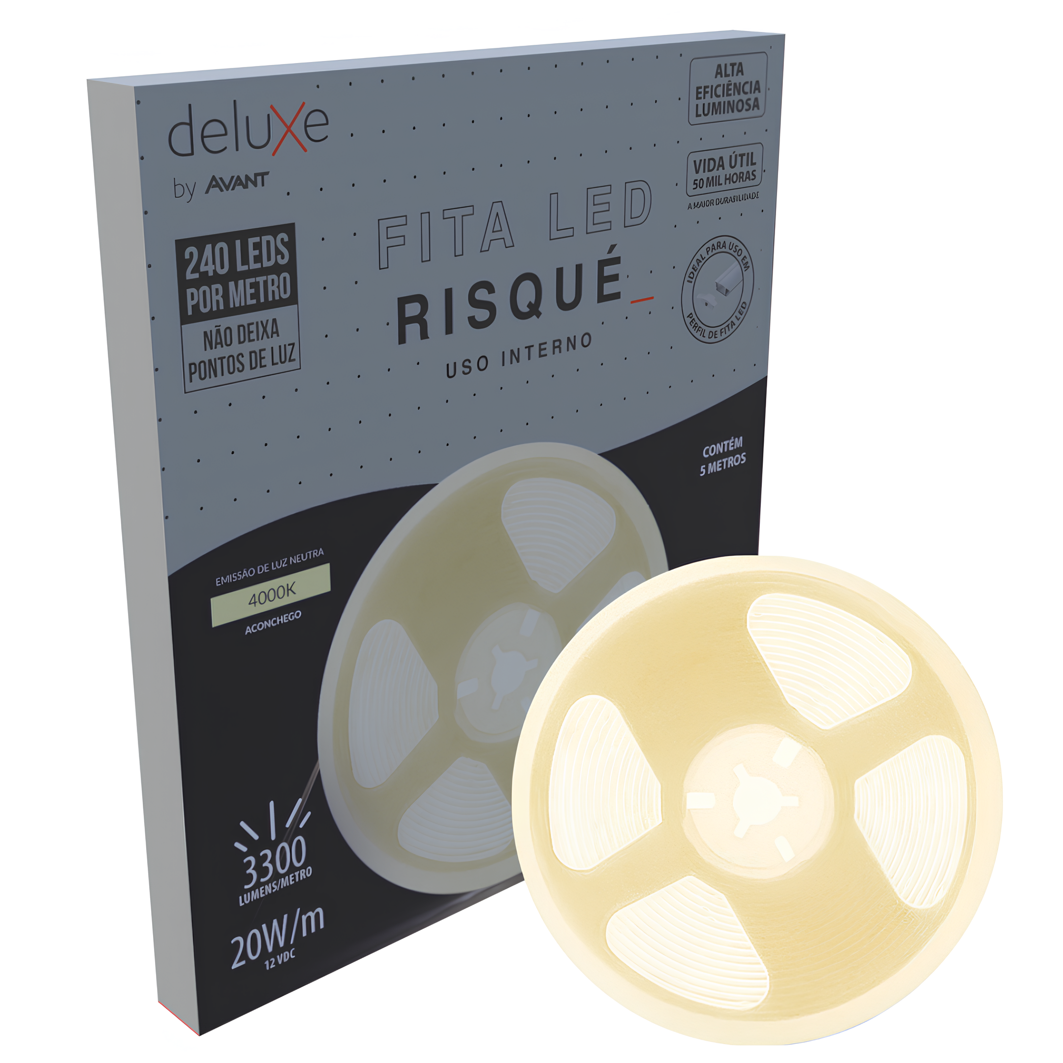 Fita Led Interna Risque 5M 20W 12V Ip20 3300Lm Deluxe Avant