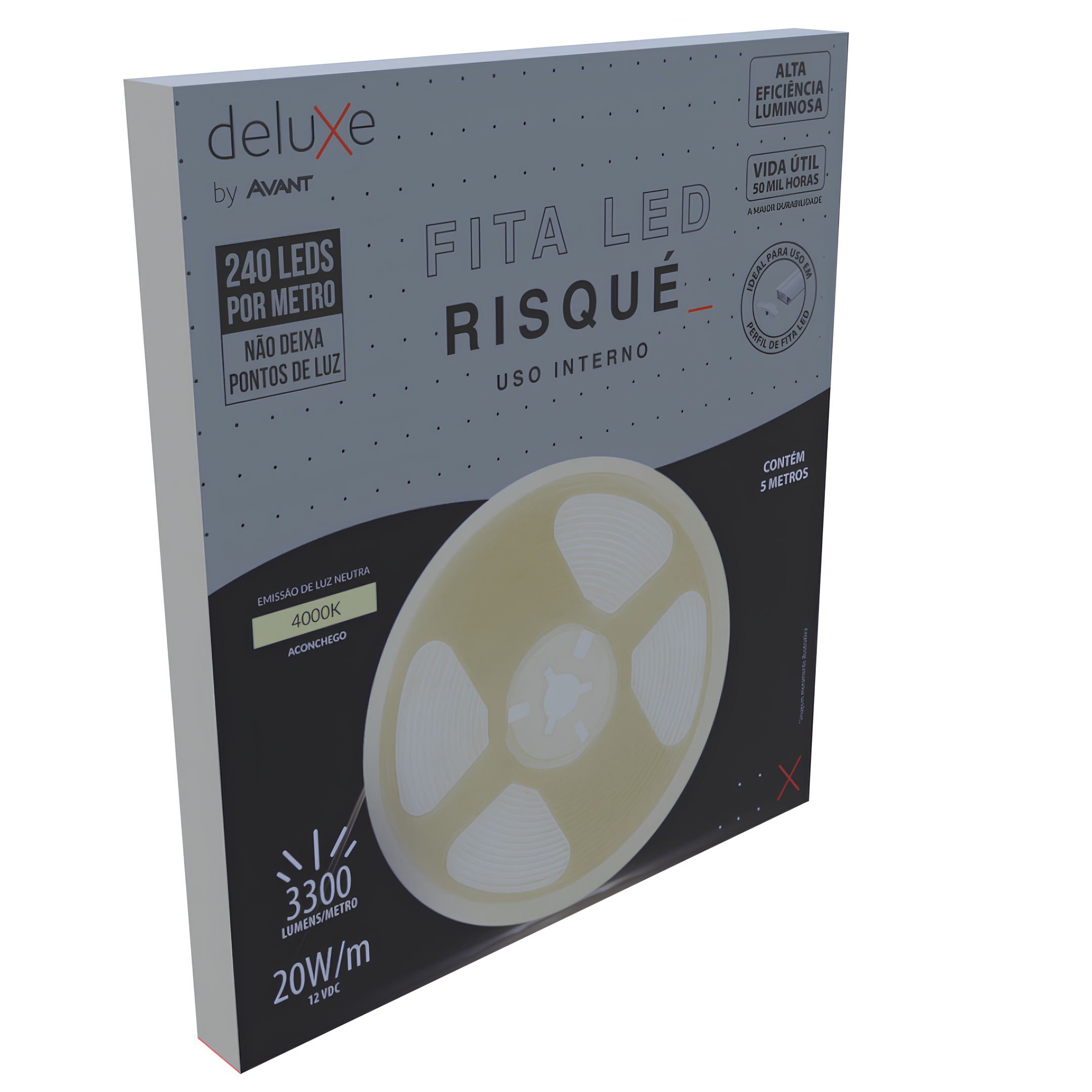 Fita Led Interna Risque 5M 20W 12V Ip20 3300Lm Deluxe Avant