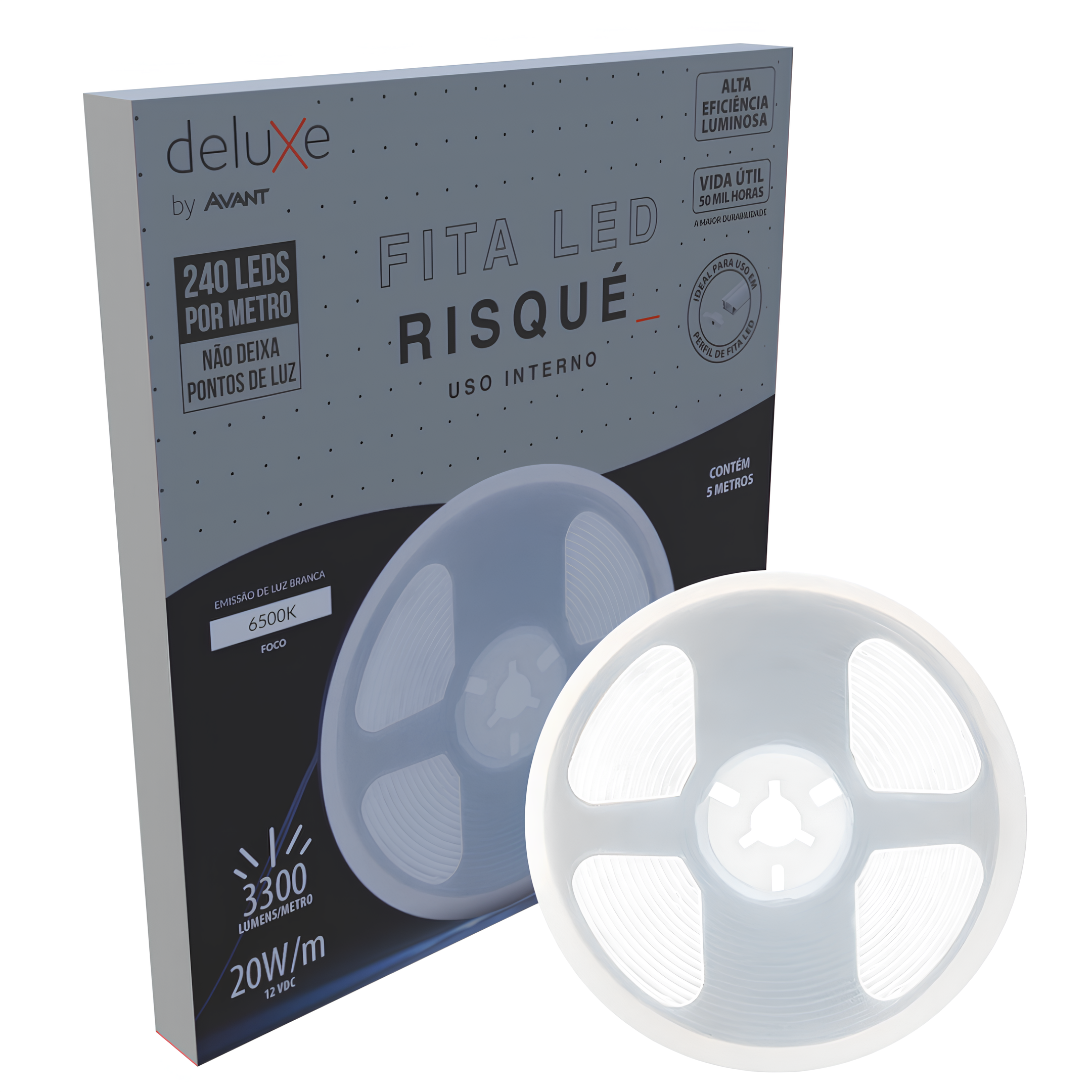 Fita Led Interna Risque 5M 20W 12V Ip20 3300Lm Deluxe Avant
