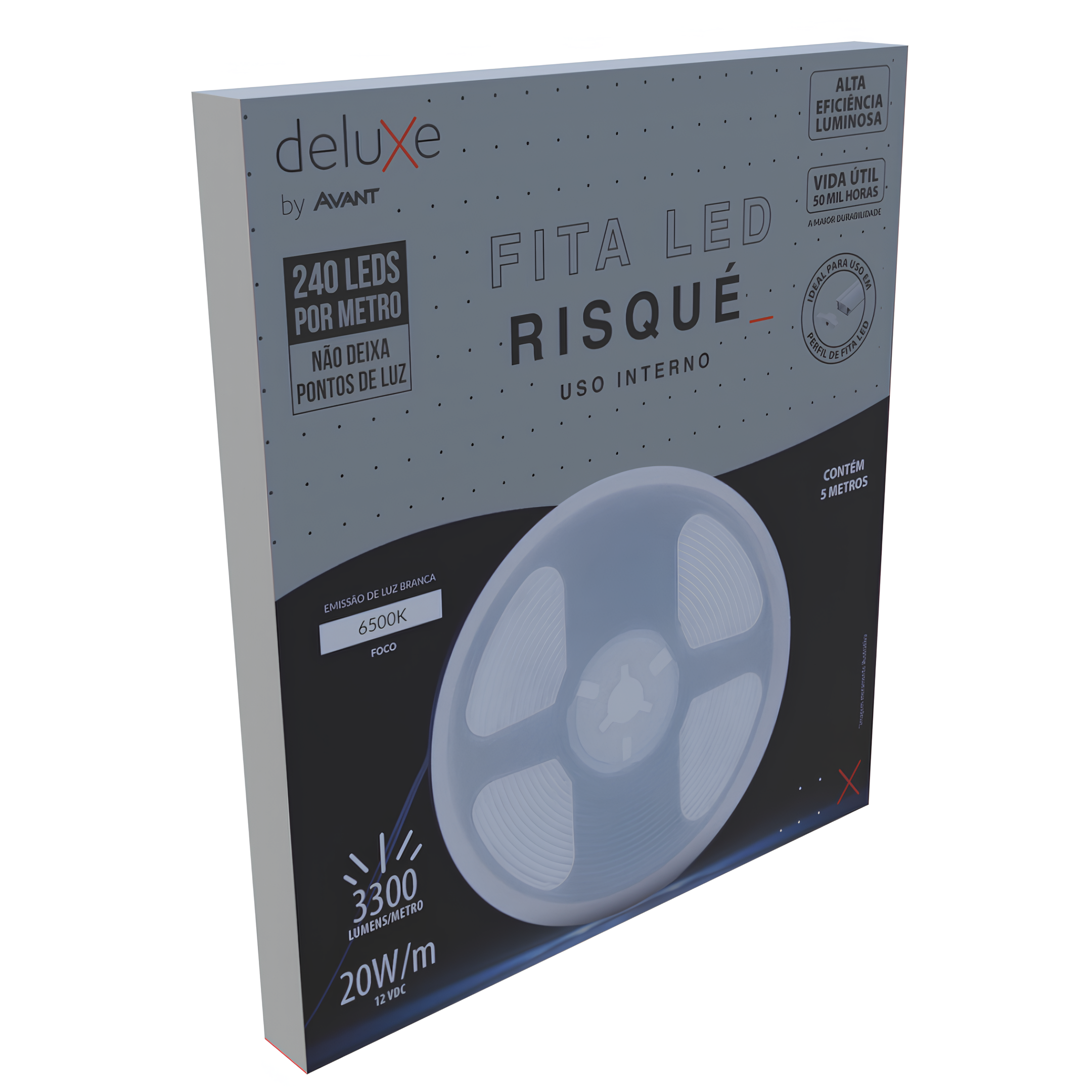 Fita Led Interna Risque 5M 20W 12V Ip20 3300Lm Deluxe Avant
