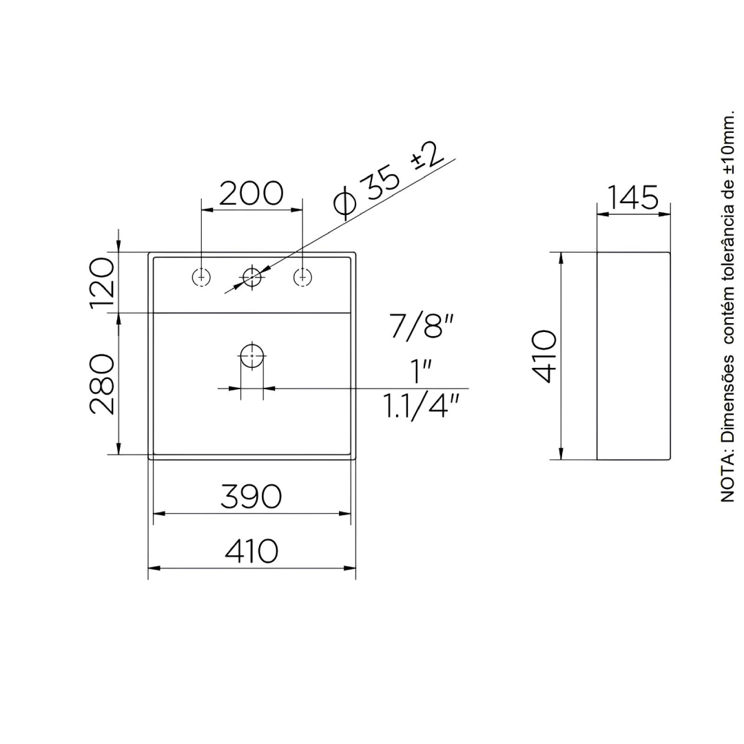 Cuba De Apoio Quadrada Branca 410X145x410 00970026 Docol