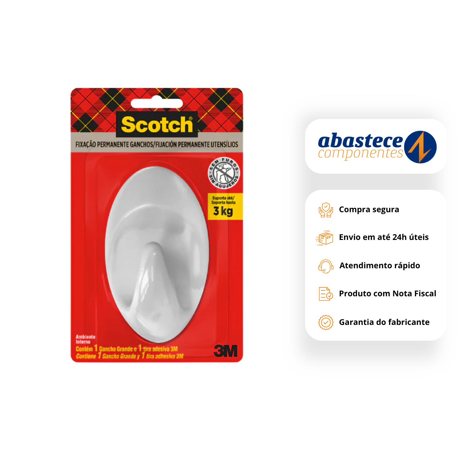 Gancho Adesivo Branco Grande (G) HB004683577 3M Scotch