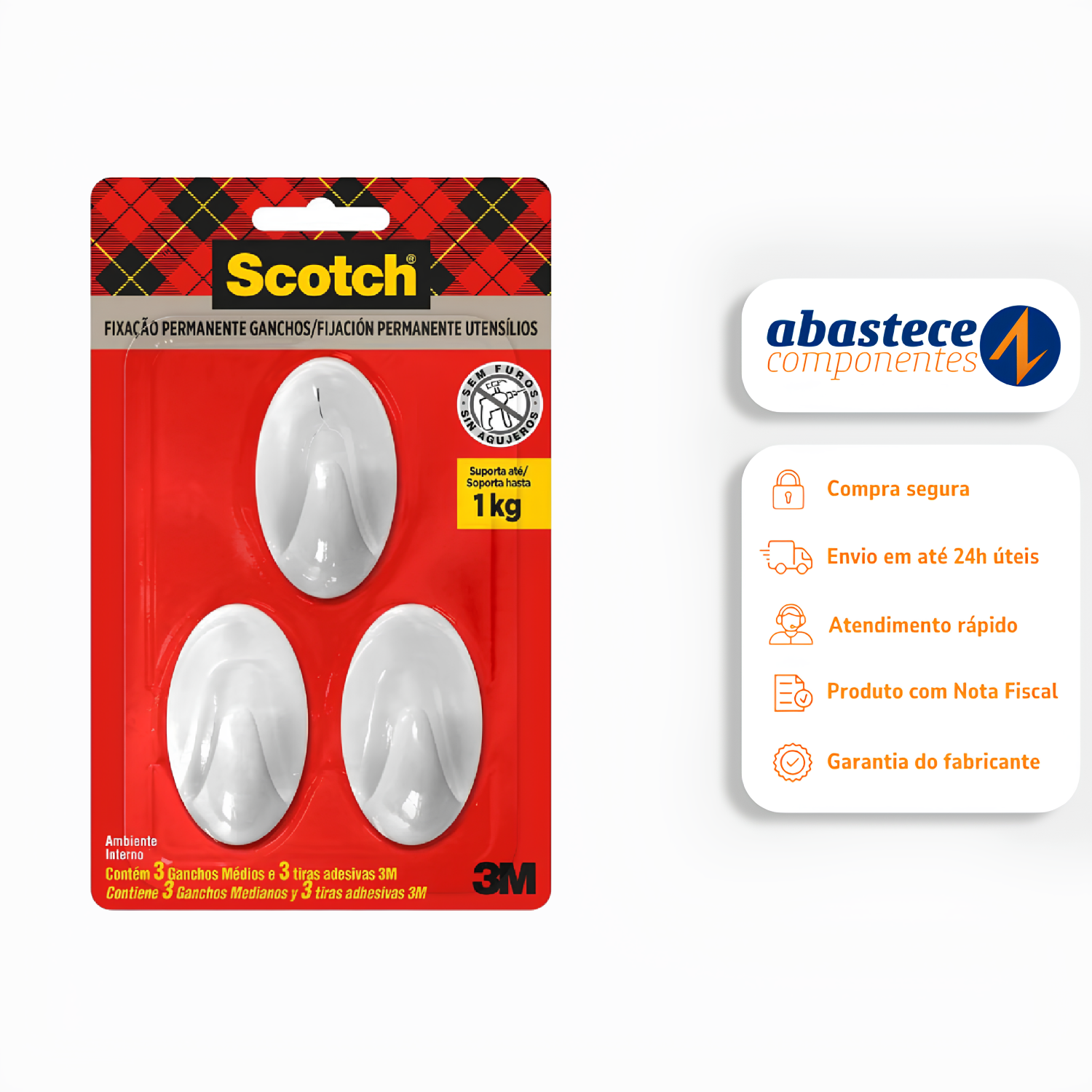 Gancho Adesivo Branco Medio (M) HB004684294 3M Scotch