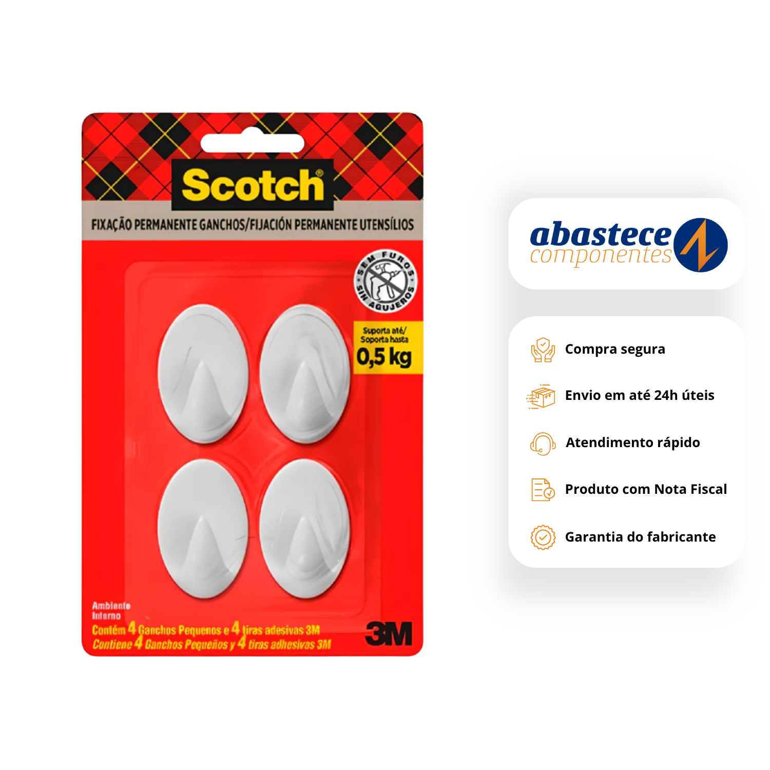 Gancho Adesivo Branco Pequeno (P) HB004684310 3M Scotch
