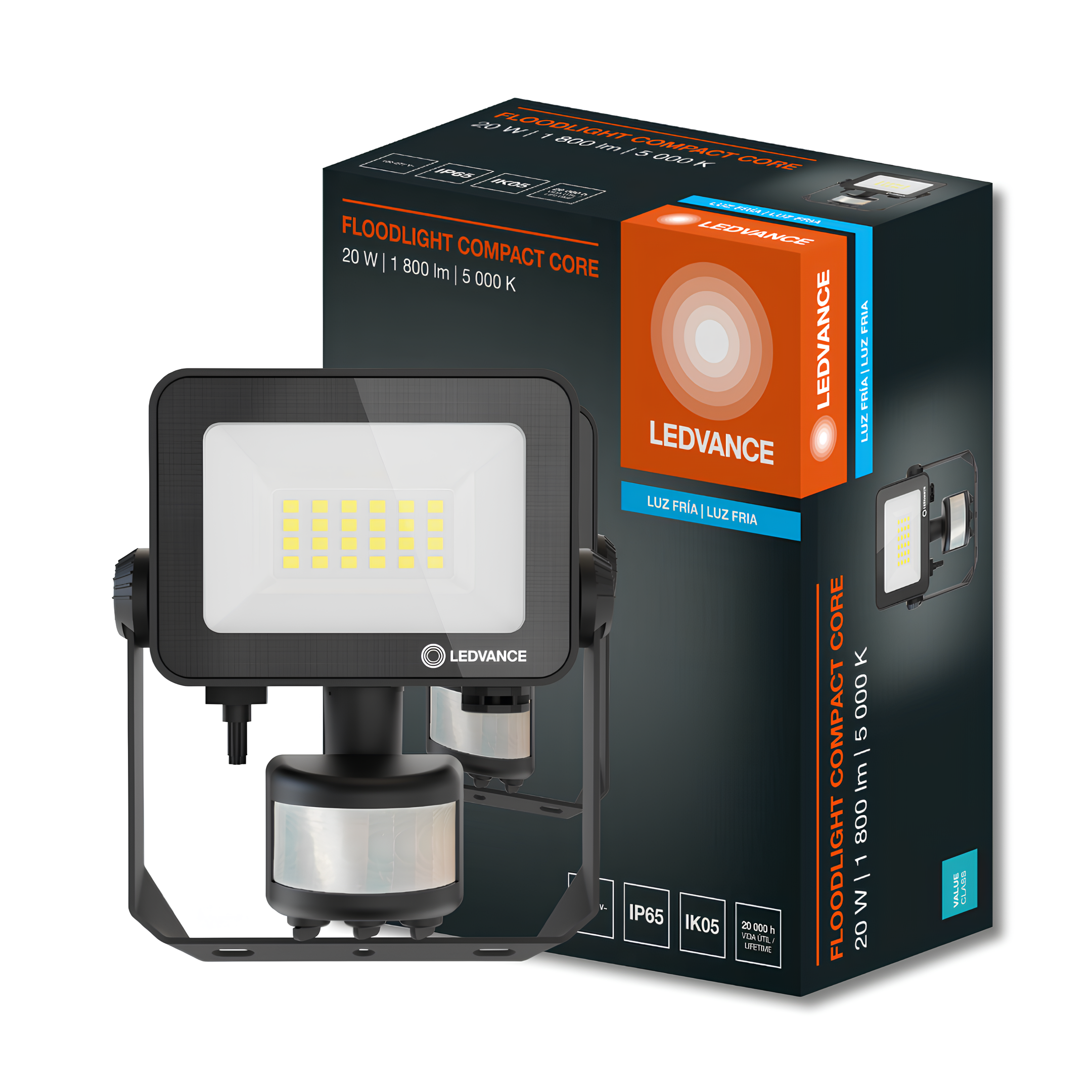 Refletor Floodlight Compact Sensor Preto 20W 90° Bivolt Ledvance