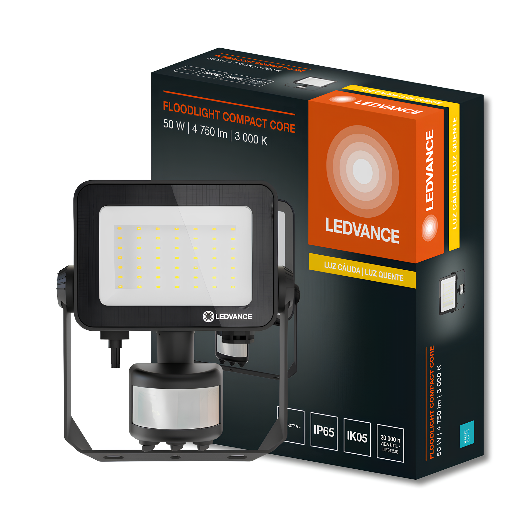 Refletor Floodlight Compact Sensor Preto 50W 100° Bivolt Ledvance