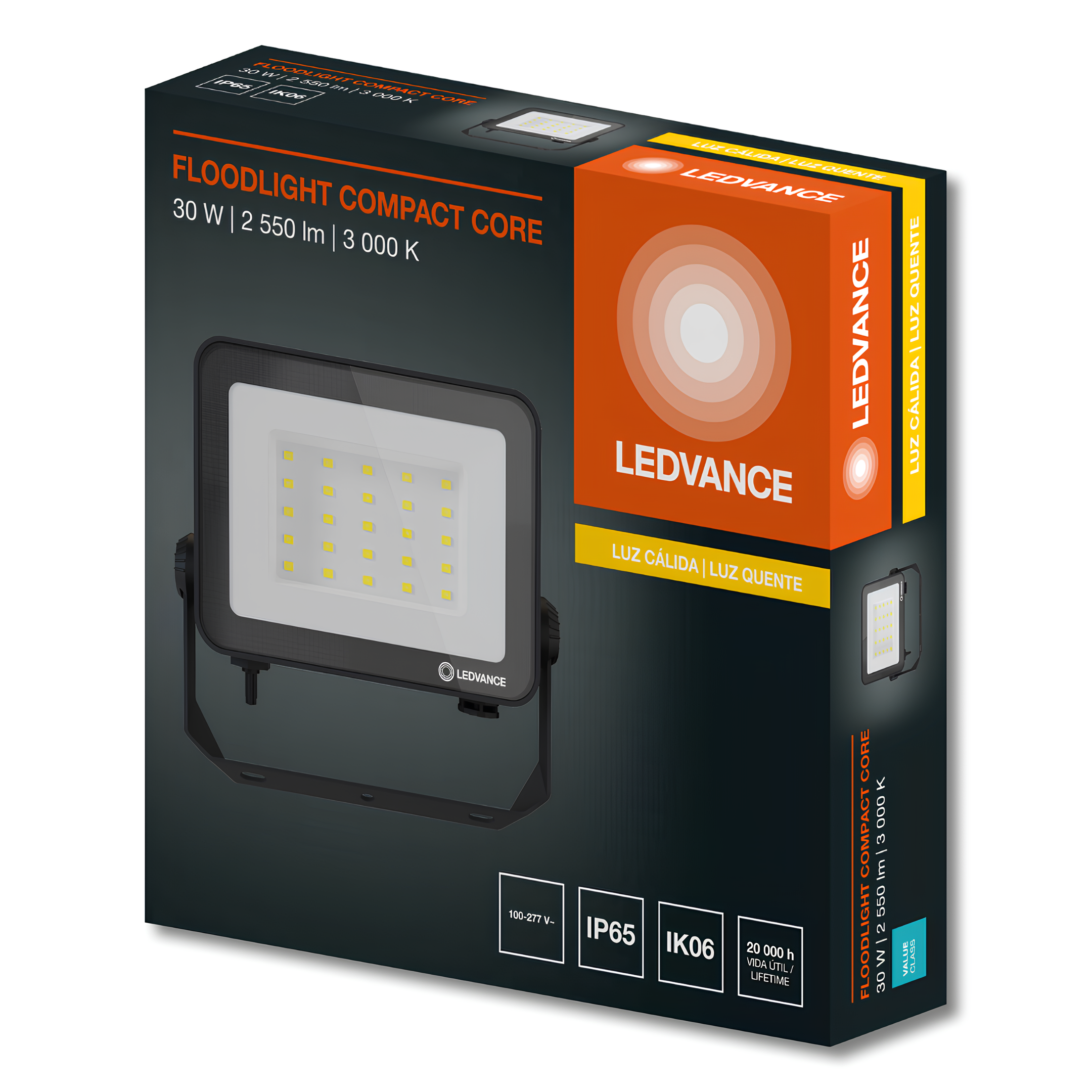 Refletor Floodlight Compact Preto 30W Ip65 Bivolt Ledvance