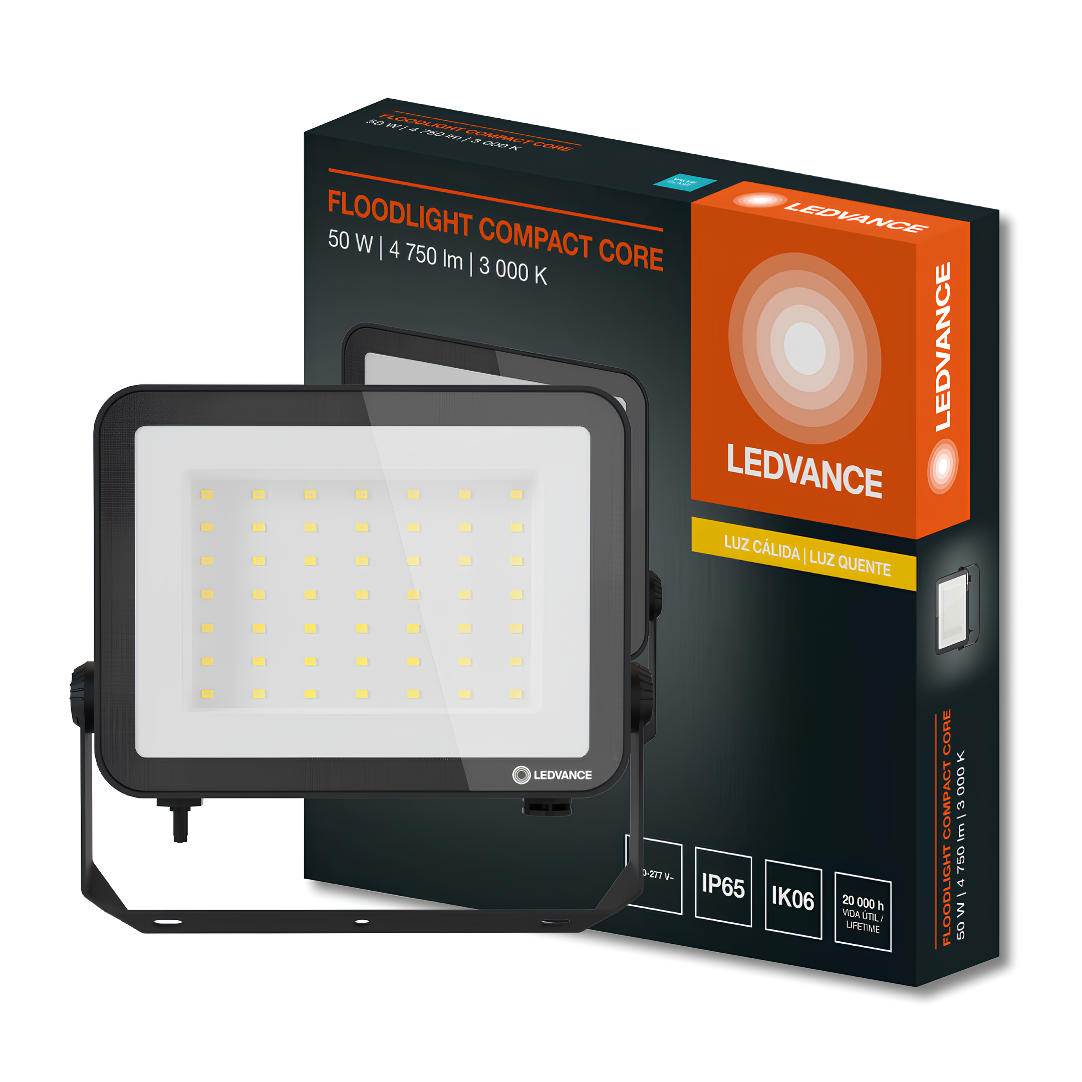 Refletor Floodlight Compact Preto 50W Ip65 Bivolt Ledvance