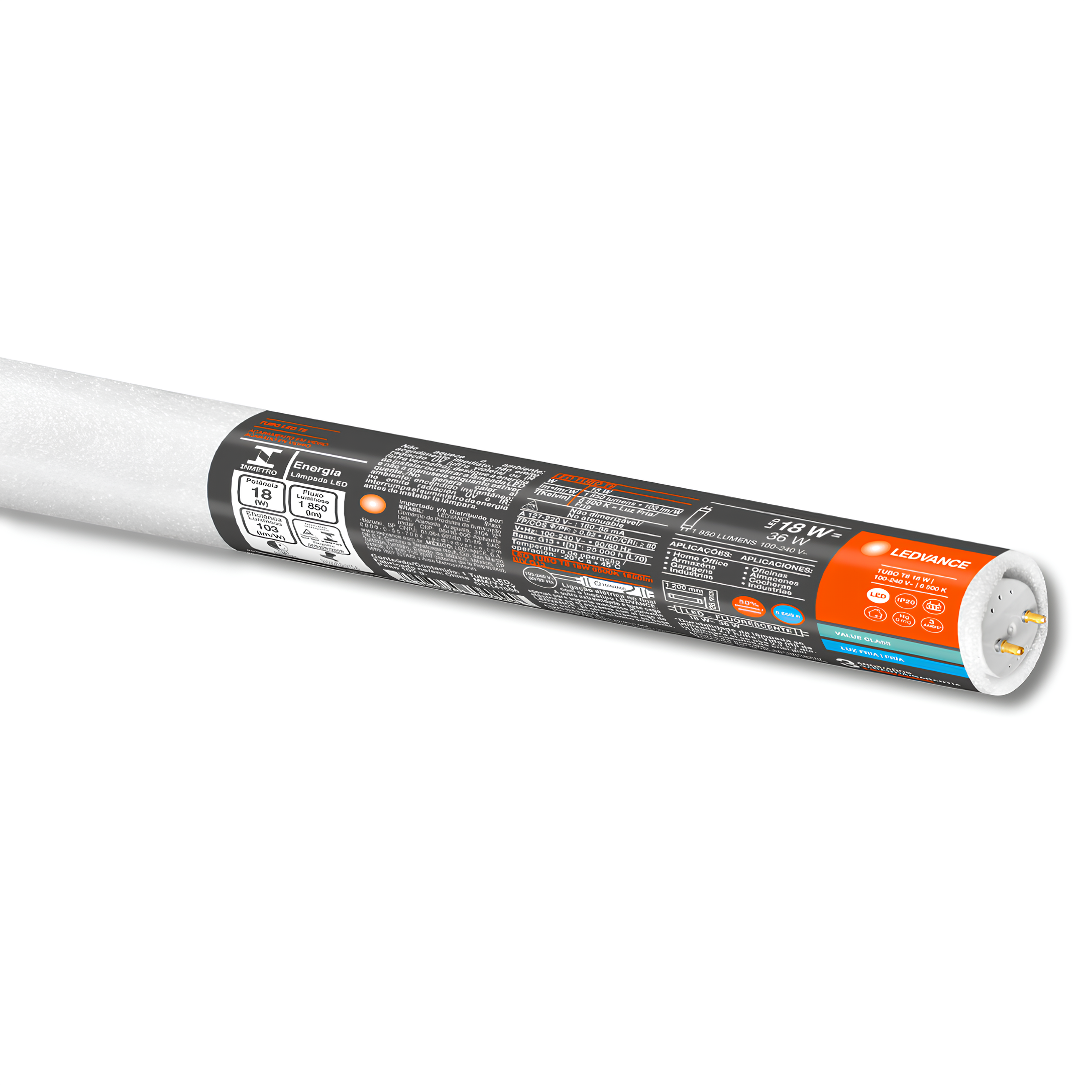 Lampada Led Tubular T8 120Cm 18W 1850Lm Ip20 Bivolt Ledvance