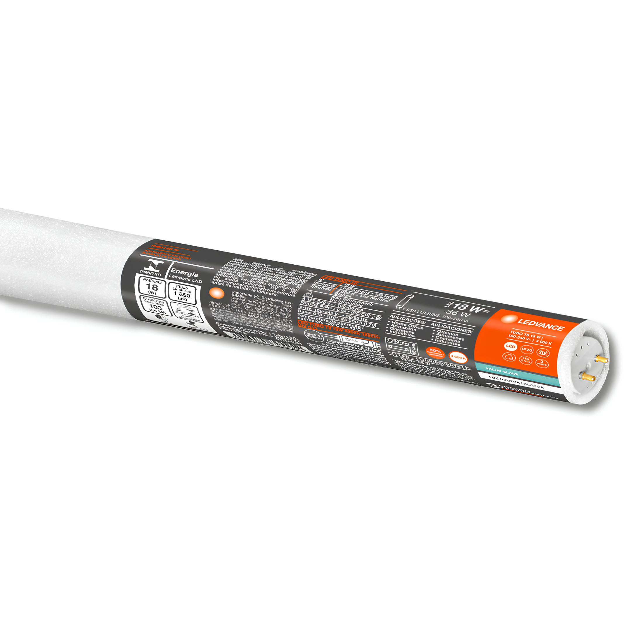 Lampada Led Tubular T8 120Cm 18W 1850Lm Ip20 Bivolt Ledvance