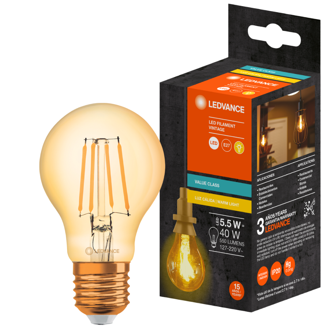 Lampada Led Bulbo Filamento 5,5W 2500K 550Lm E27 Ledvance
