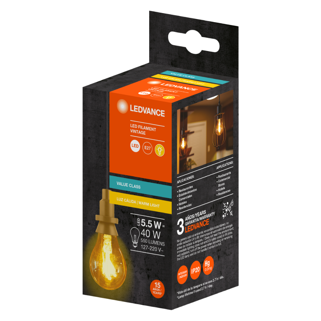Lampada Led Bulbo Filamento 5,5W 2500K 550Lm E27 Ledvance
