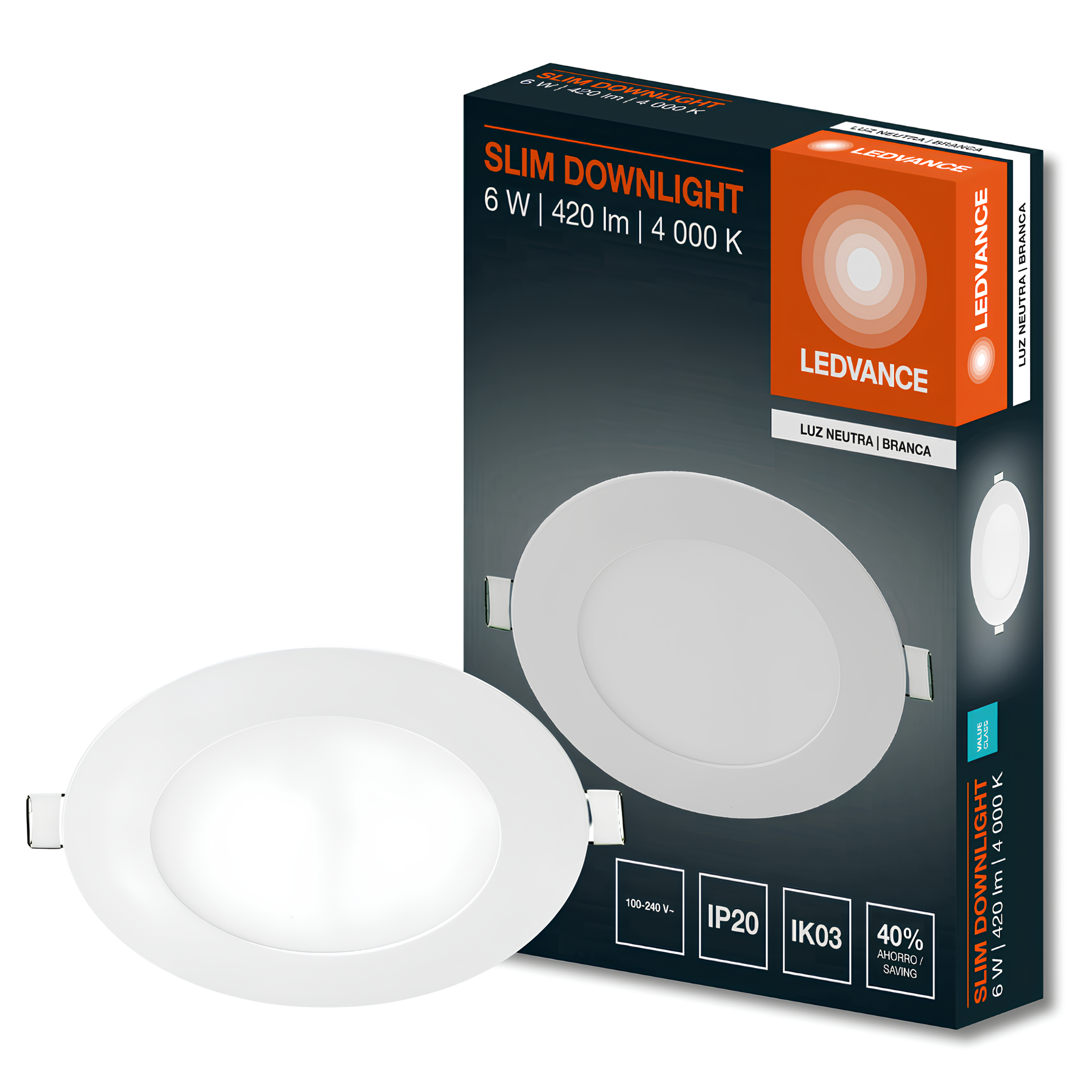 Luminaria Led Embutir Redonda Slim Downlight 12Cm 6W 400Lm Ledvance