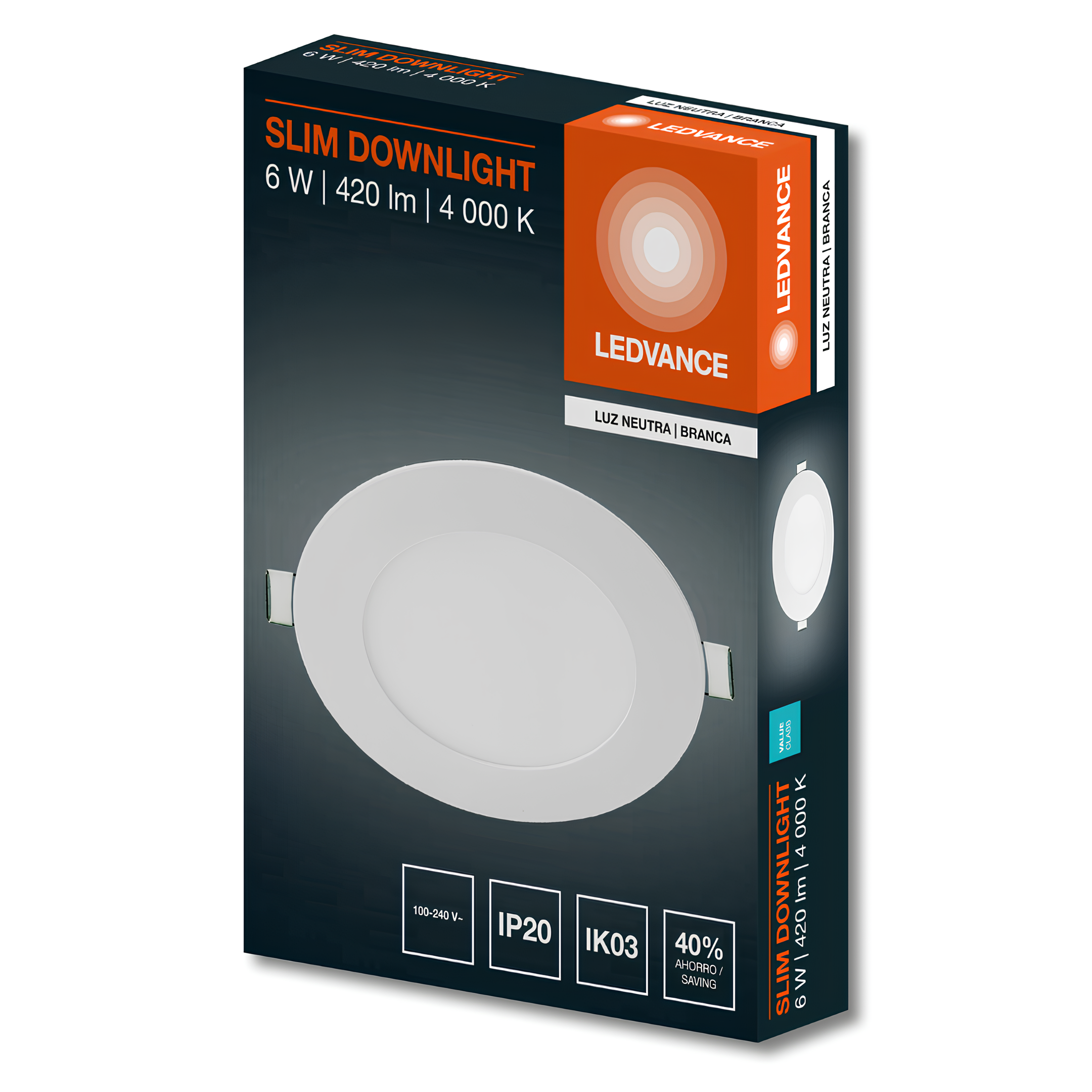 Luminaria Led Embutir Redonda Slim Downlight 12Cm 6W 400Lm Ledvance