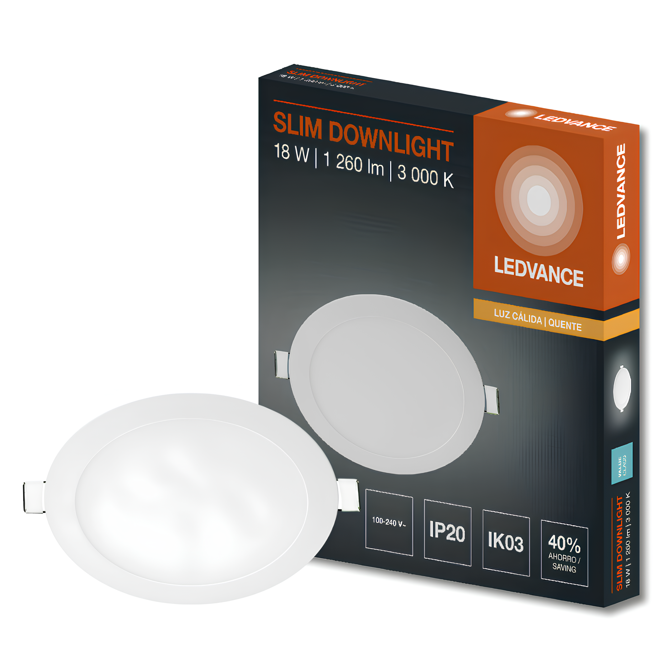 Luminaria Led Embutir Redonda Slim 22Cm 18W 3000K 1260Lm Ledvance