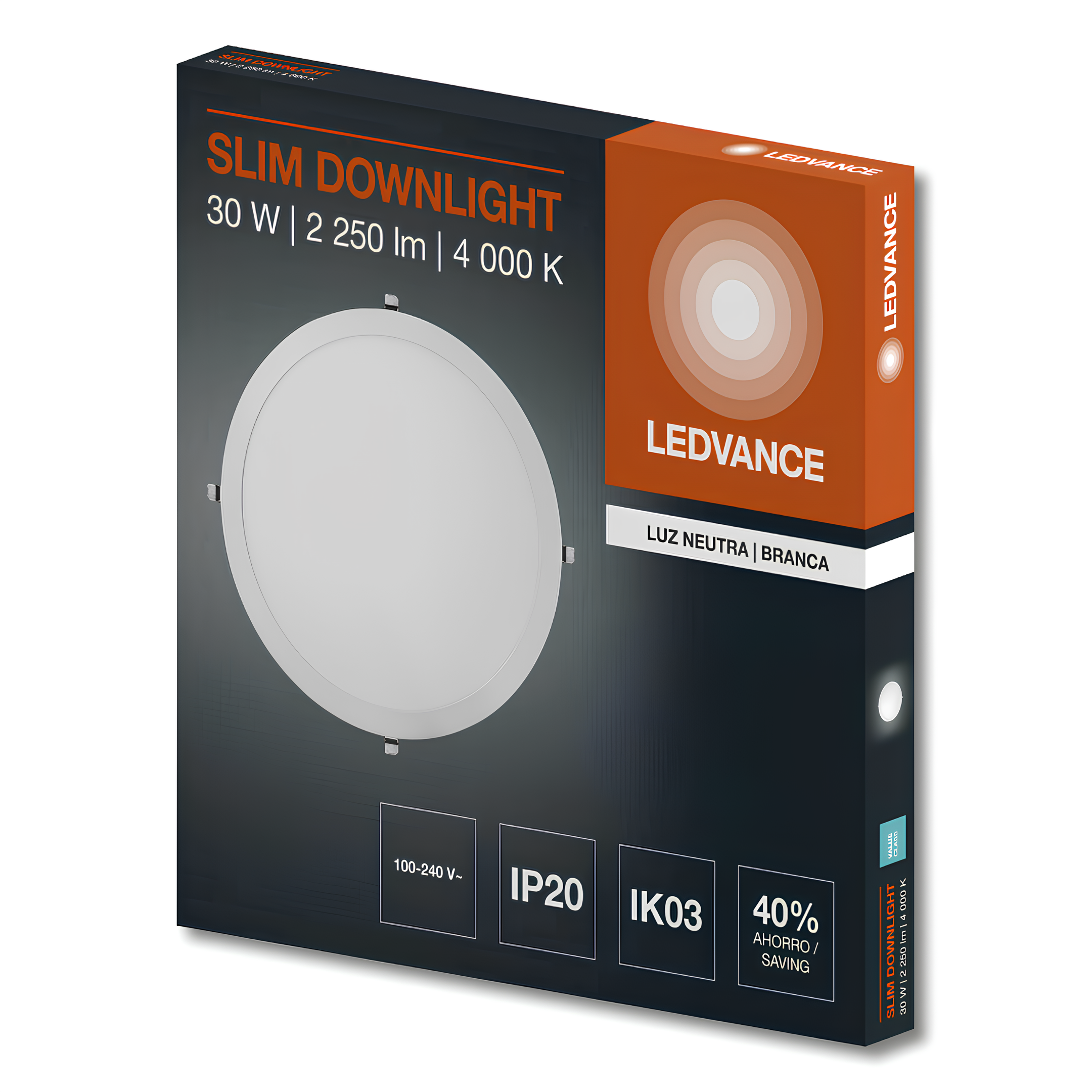 Luminaria Led Embutir Redonda Slim 40Cm 30W 4000K 2250Lm Ledvance