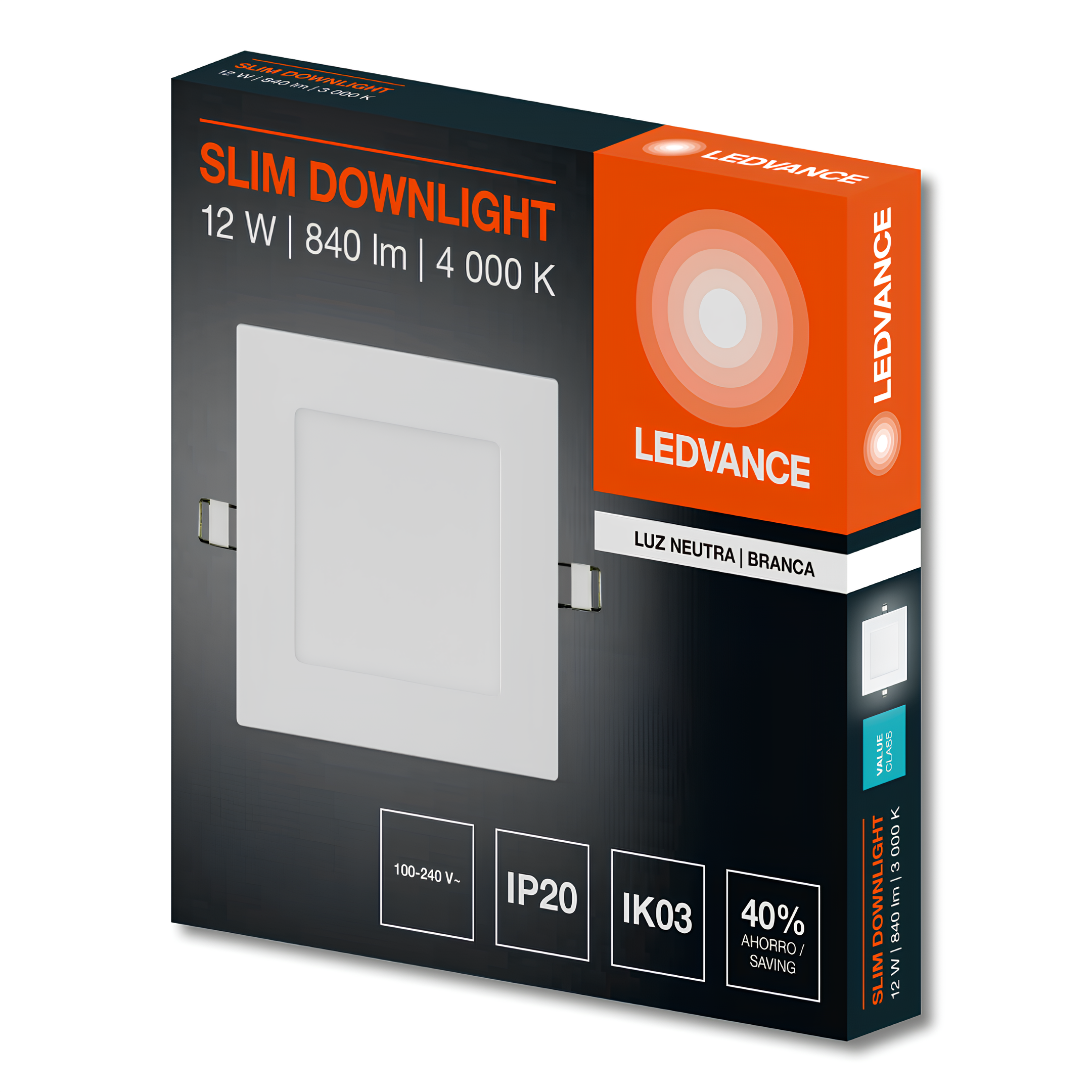 Luminaria Led Embutir Quadrada Slim Downlight 17Cm 12W 840Lm Ledvance