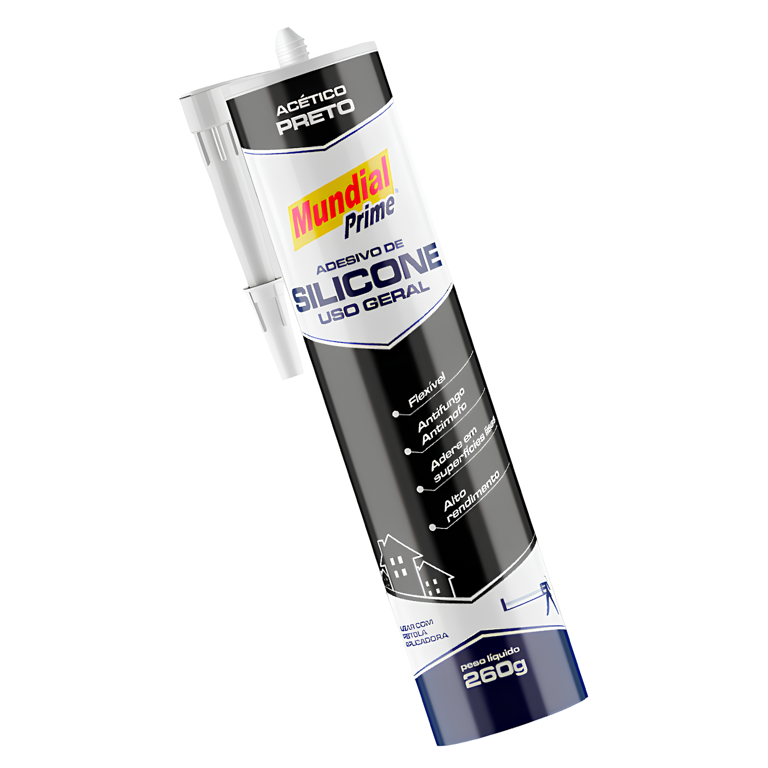Silicone Acetico Preto 260G PT0600031 Mundial Prime