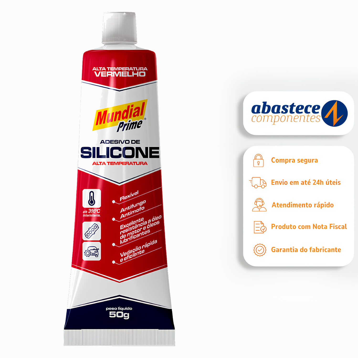 Silicone Alta Temperatura Vermelho 50G PT0500009 Mundial Prime