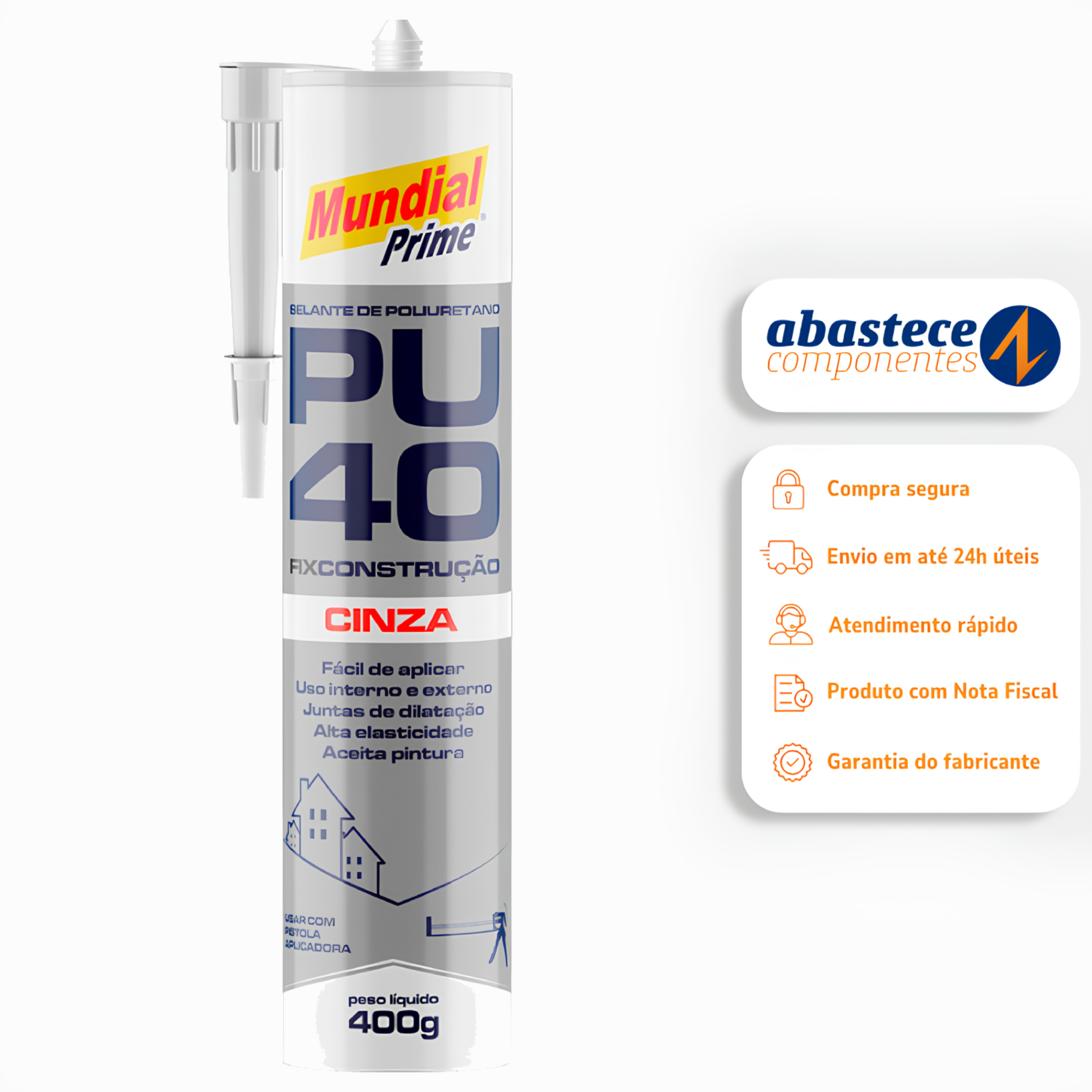 Adesivo Selante PU40 Cinza 400G PT0500002 Mundial Prime