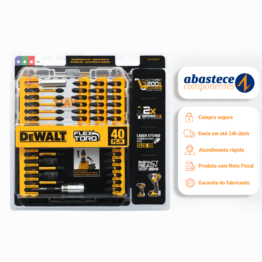 Jogo De Bits 40 Peças Impact Ready Flextorq Dwa2t40ir Dewalt