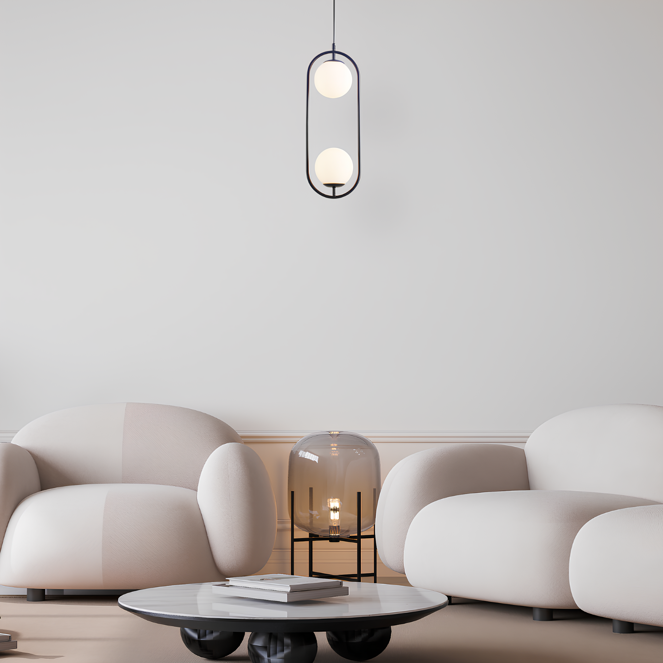 Pendente Pérola Aço 2xG45 54x20cm Aço e Vidro Ip20 E27 Avant