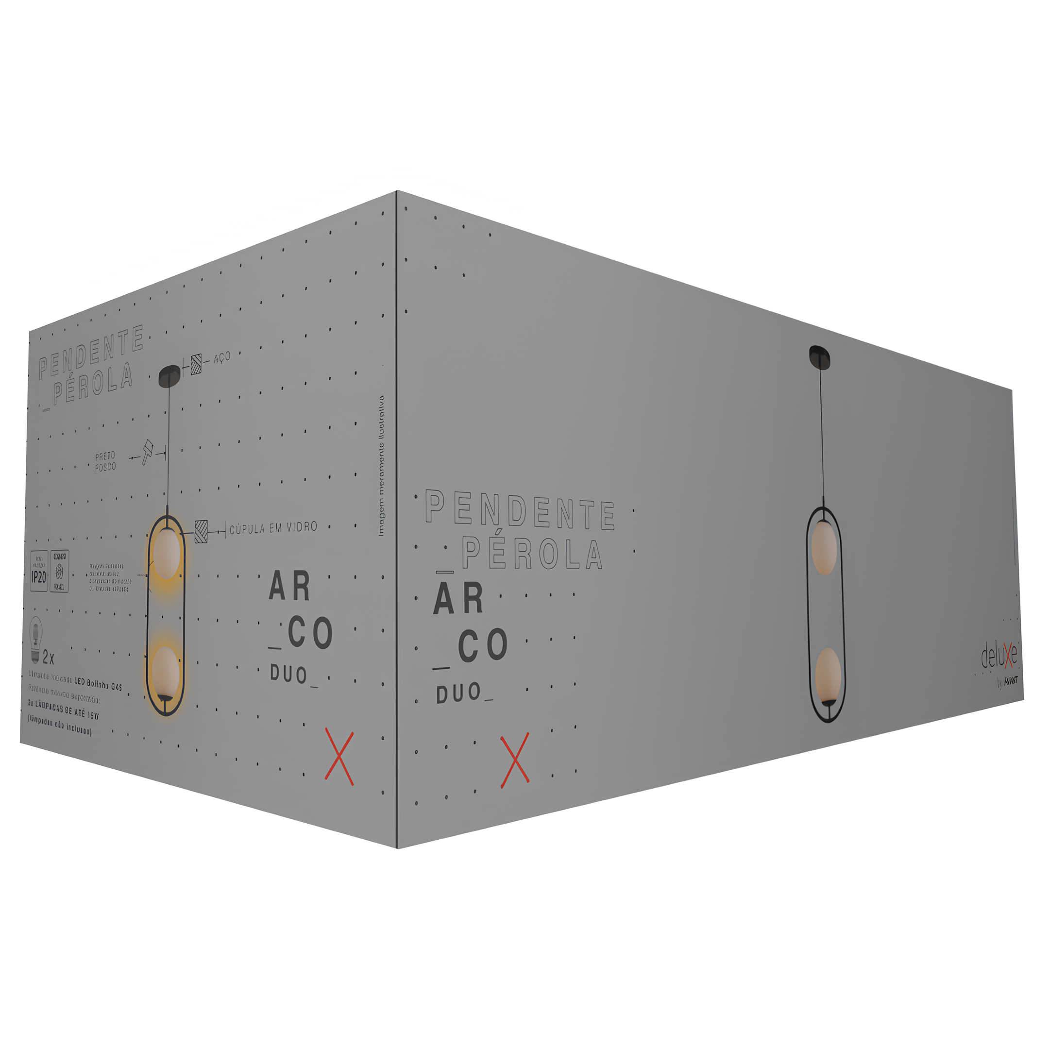 Pendente Pérola Aço 2xG45 54x20cm Aço e Vidro Ip20 E27 Avant