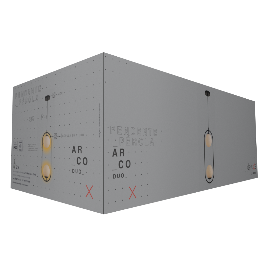 Pendente Pérola Aço 2xG45 54x20cm Aço e Vidro Ip20 E27 Avant