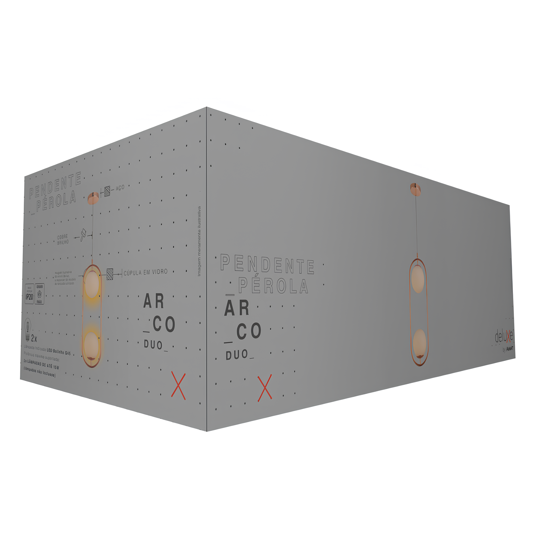 Pendente Pérola Aço 2xG45 54x20cm Aço e Vidro Ip20 E27 Avant