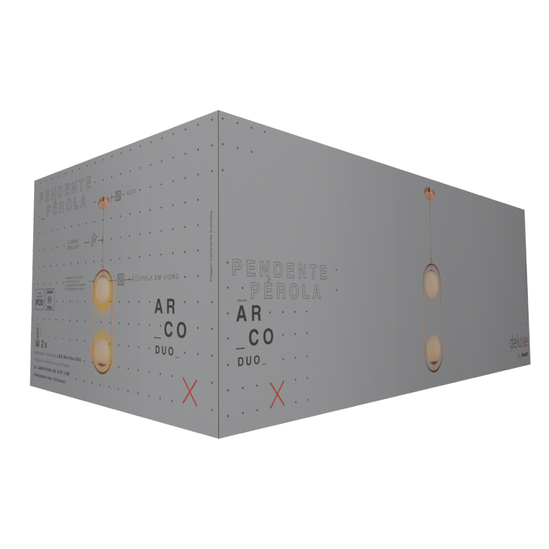 Pendente Pérola Aço 2xG45 54x20cm Aço e Vidro Ip20 E27 Avant