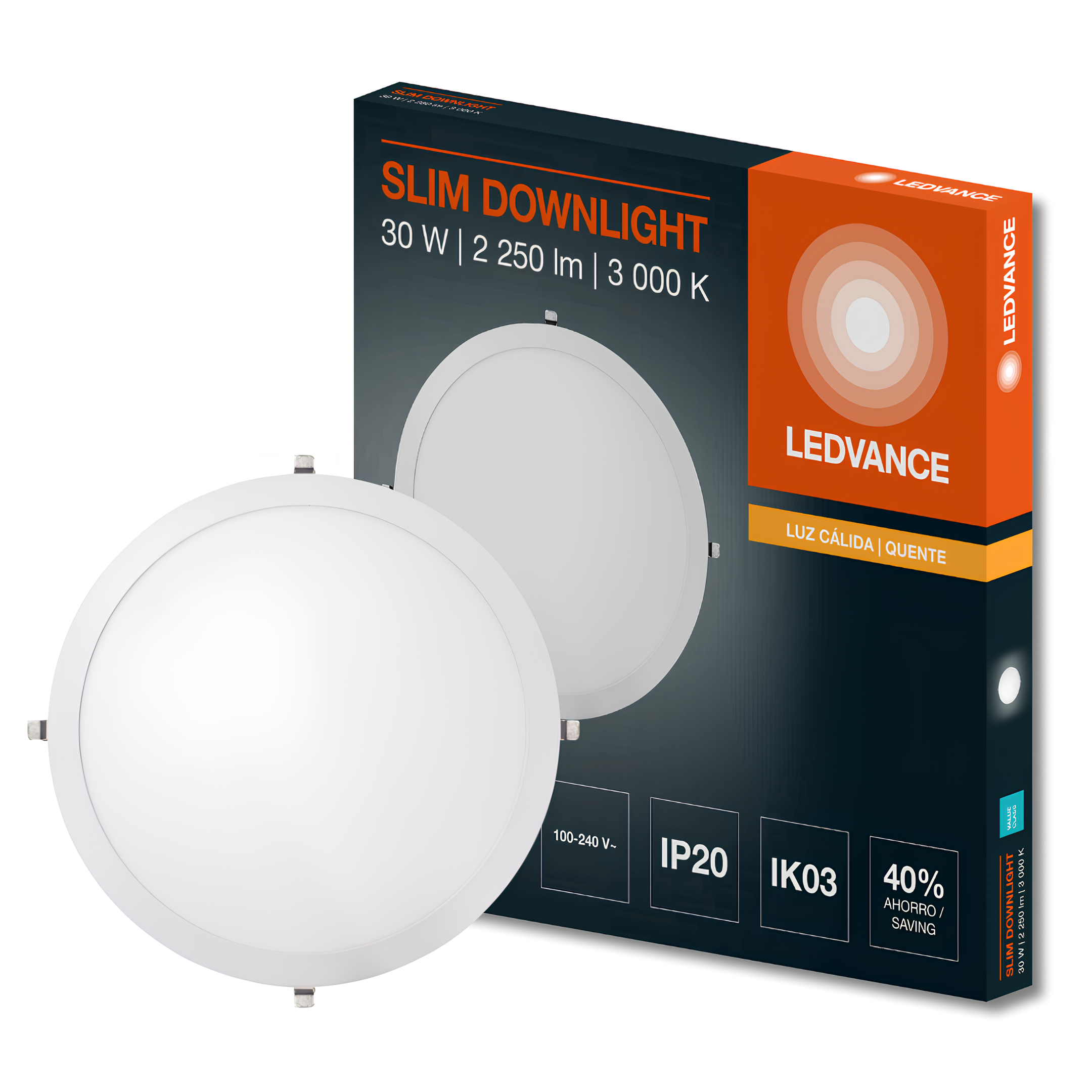 Luminaria Led Redonda Embutir 30W 2250Lm 40Cm Slim Downlight Ledvance