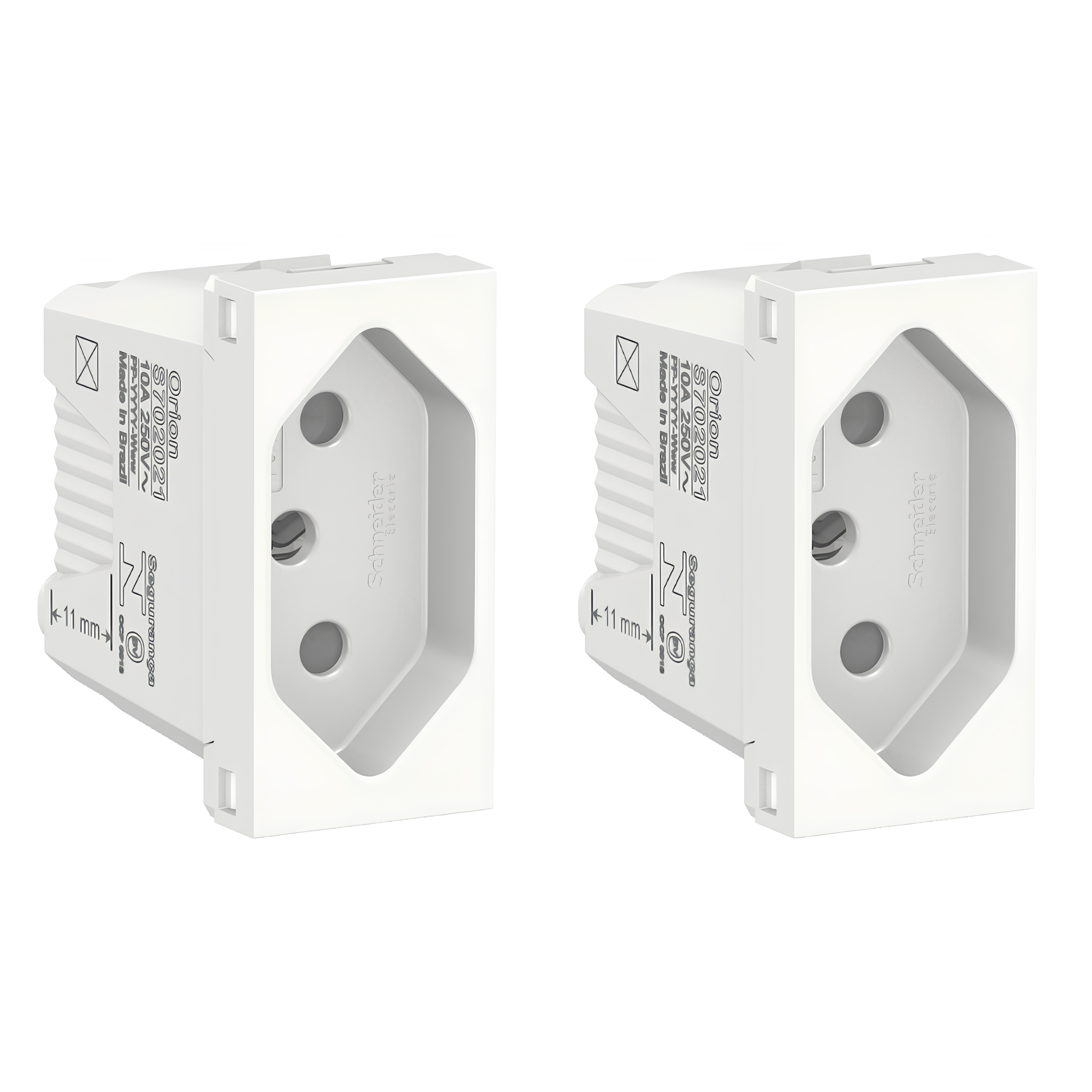 Conjunto 2 Tomadas 2P+T 10A 250V Branco Orion S71322104 Schneider