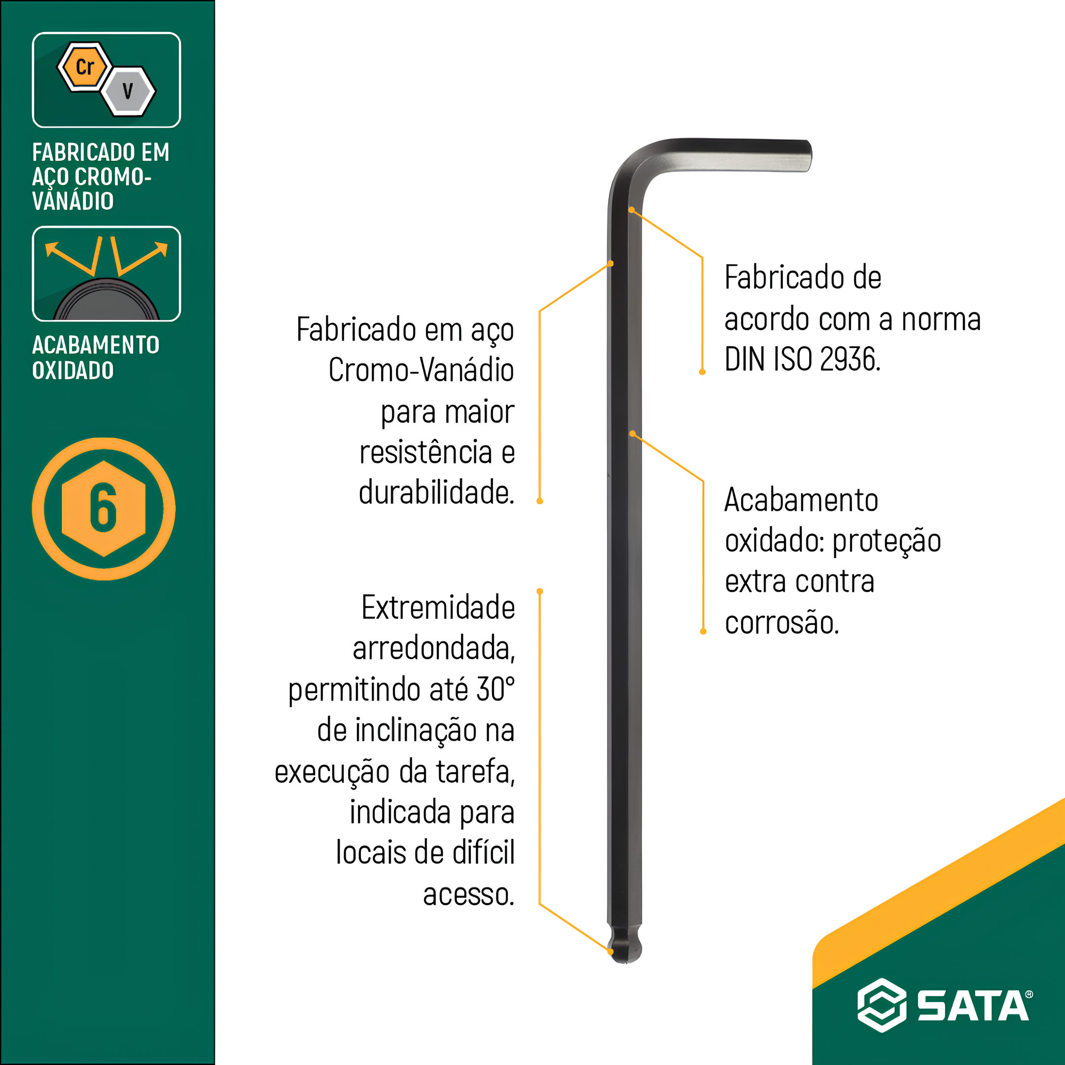 Chave Hexagonal Abaulada 9/64" ST84804L Sata