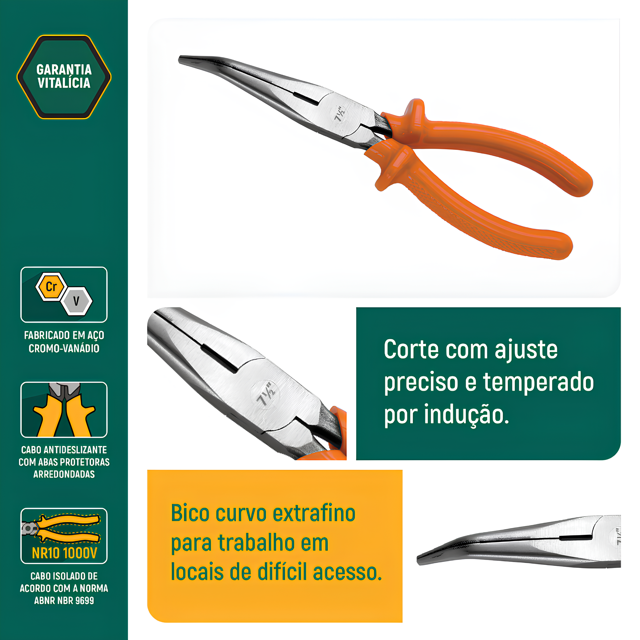 Alicate Meia-Cana Longo Curvo 7.1/2" ST72711G Sata