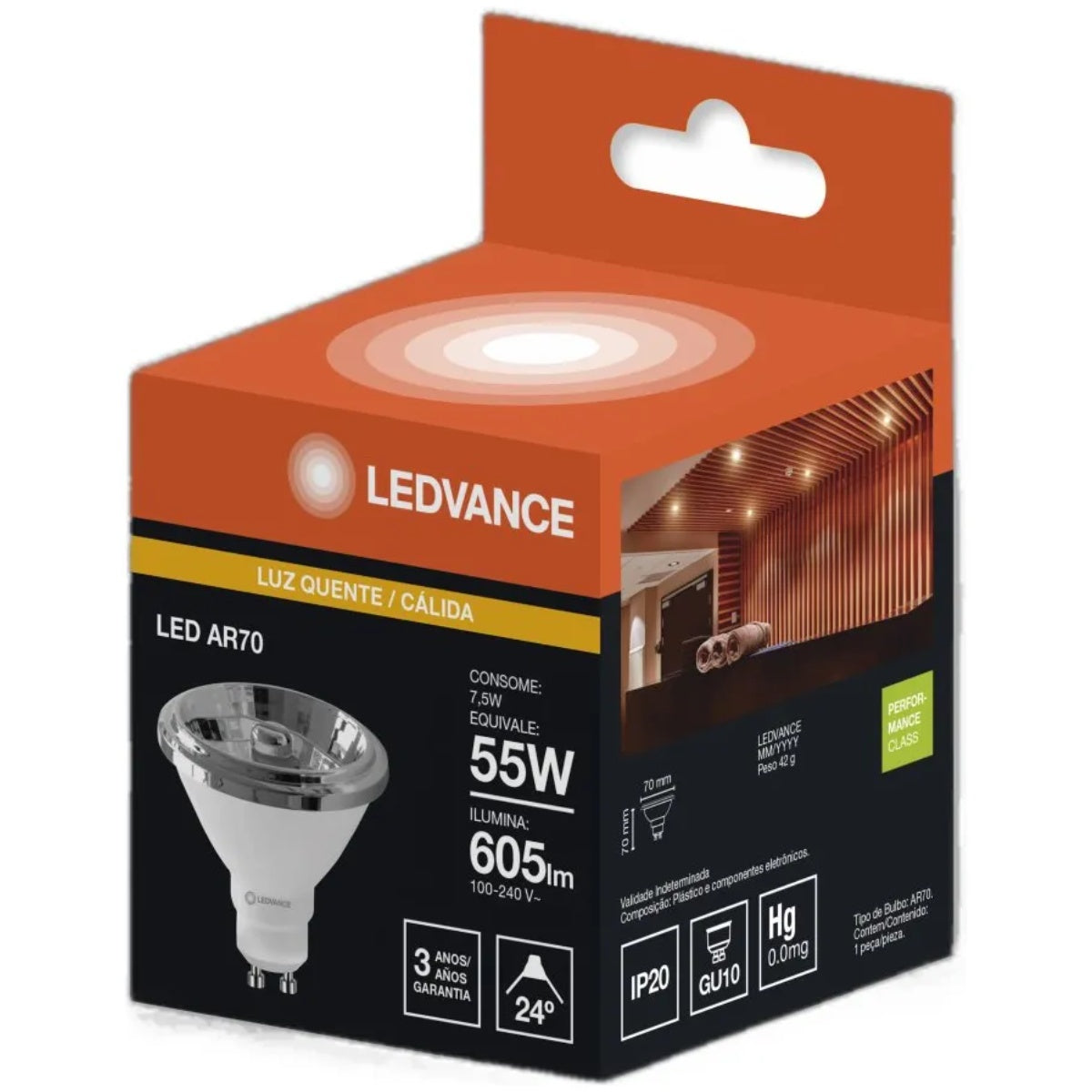 Lâmpada Led Ar70 7,5W 2700K 605Lm Bivolt Gu10 Ledvance