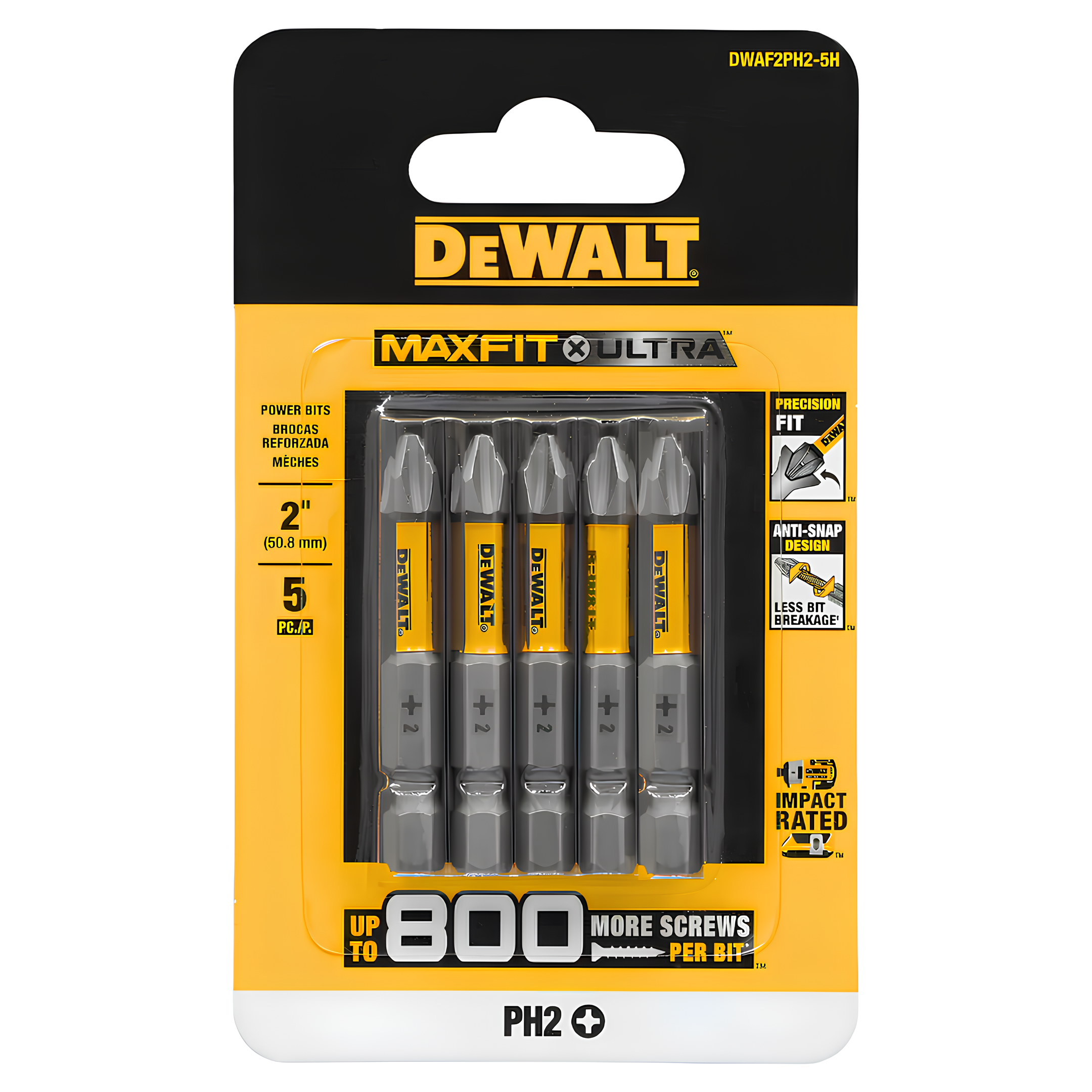 Ponta Phillips #2 Max Fit 2" Cartela C/ 5 Dwaf2ph2-5H Dewalt