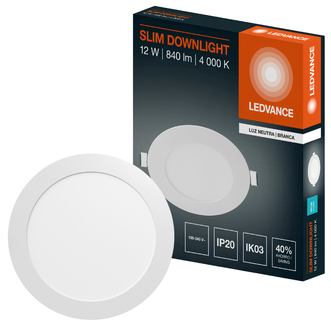 Luminaria Led Redonda Embutir 12W 840Lm 110° Bivolt Ledvance