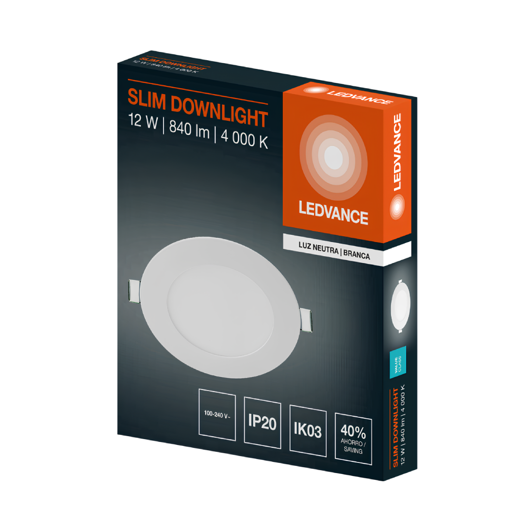 Luminaria Led Redonda Embutir 12W 840Lm 110° Bivolt Ledvance