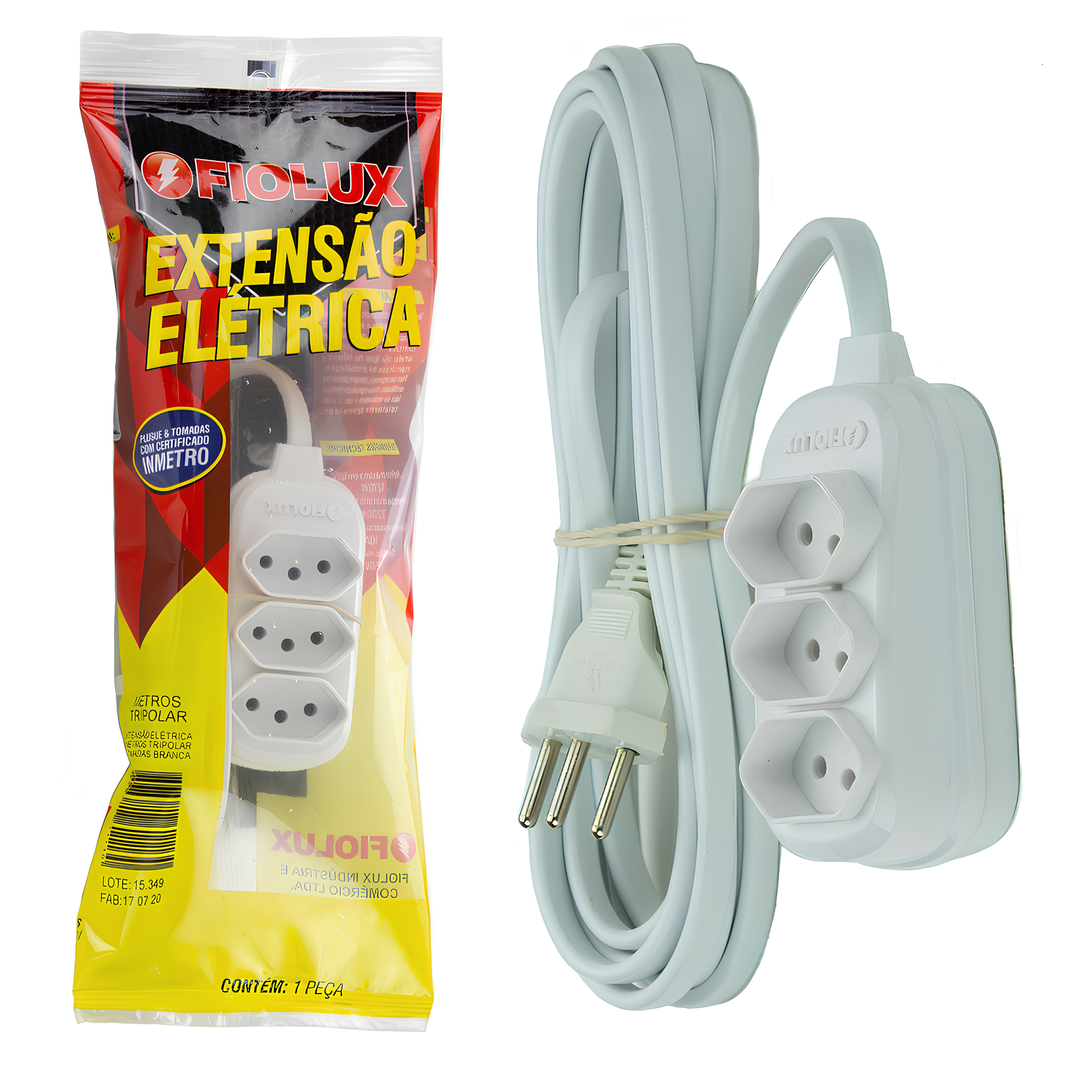 Extensão Elétrica Tripolar Br 10M 3 Tomadas 2P+T 10A Bivolt Fiolux
