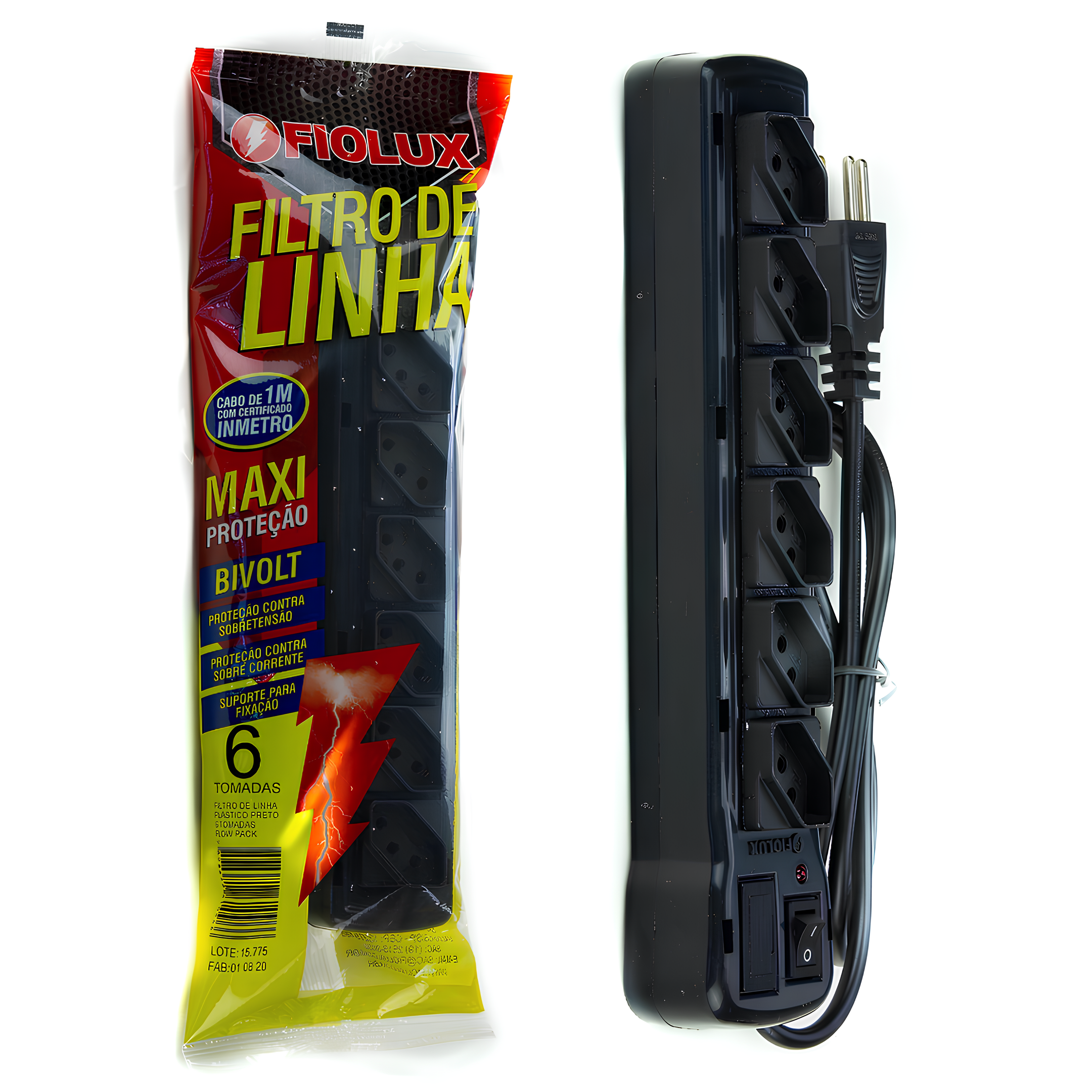 Filtro De Linha Tripolar 2P+T 10A 6 Tomadas Bivolt 1M Fiolux