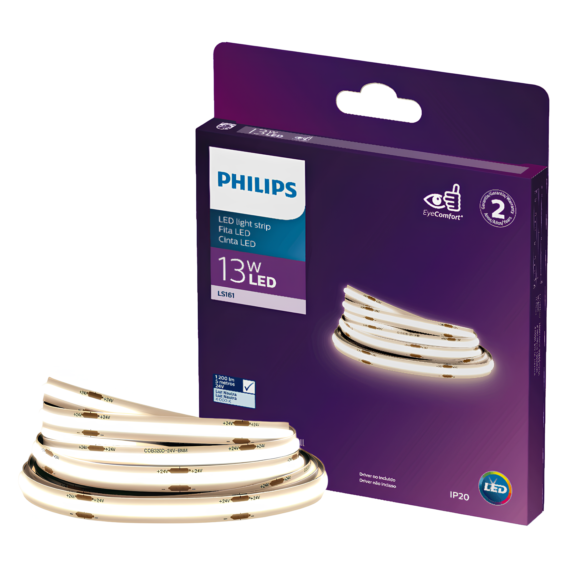 Fita Led Continua Cob Ls161 5M 13W/M 1200Lm/M 24V Philips