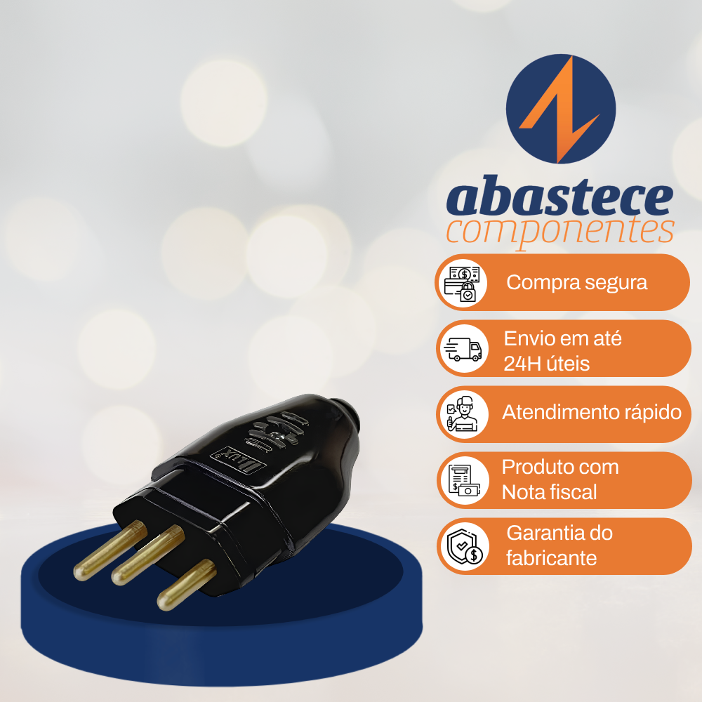 Plugue Macho 180º 2P+T 20A Preto 10311-1 Blux
